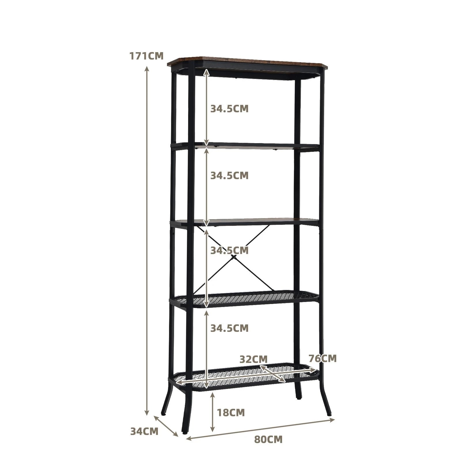 4 Costway 5-Tier Kitchen Storage Rack Steel Frame Organizer Shelf Wood Display Cabinet - Brown, 4 of 5