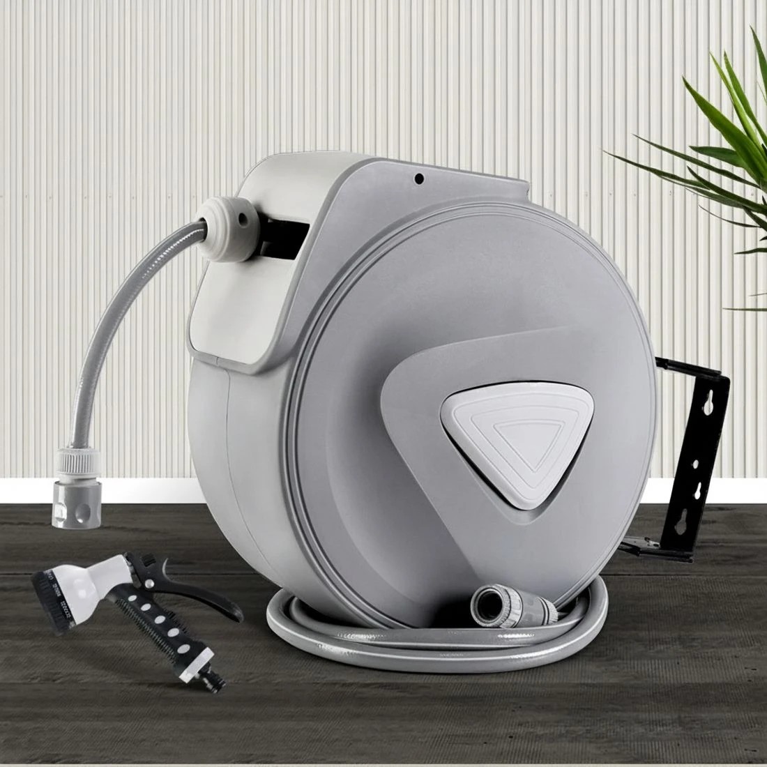 7 Green Fingers Water Hose Reel 30M Retractable Garden Auto Rewind Spray Gun - Grey, 7 of 7