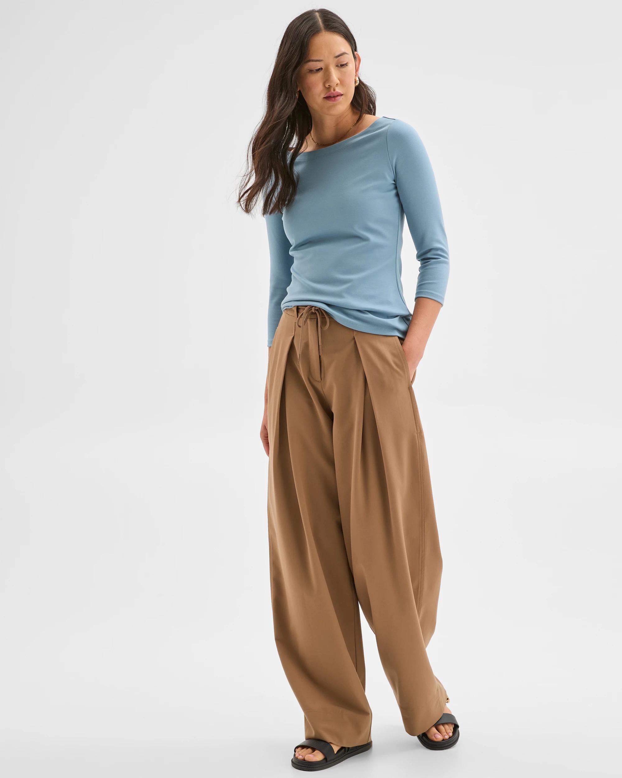 3 Preview 3/4 Sleeve Boat Neck Ponte T-Shirt MOODY BLUE, 3 of 7