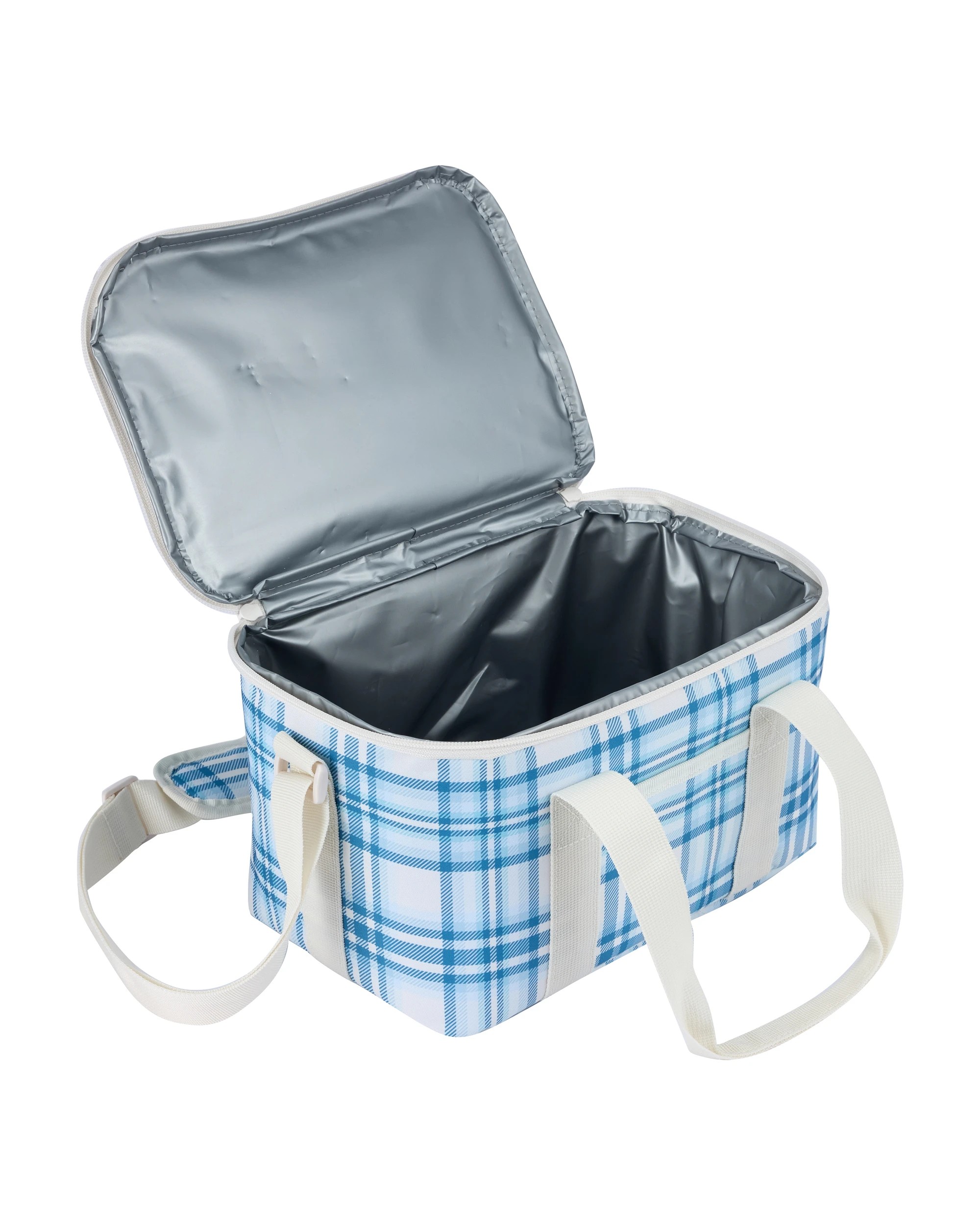 3 Blue Plaid Large Insulated Lunch Bag, 3 of 4
