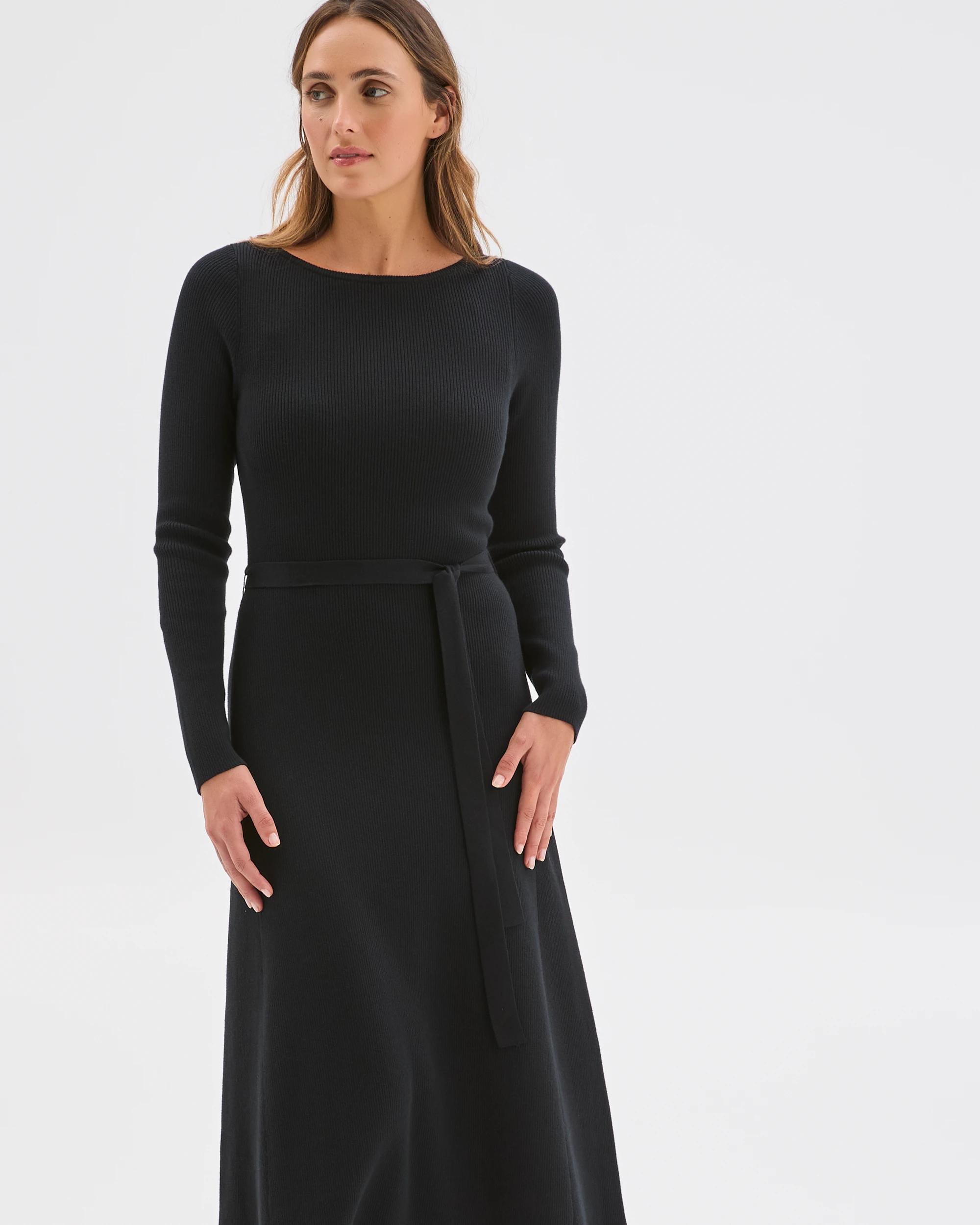 2 Preview Australian Cotton Blend Long Sleeve Knit Midi Dress BLACK, 2 of 5