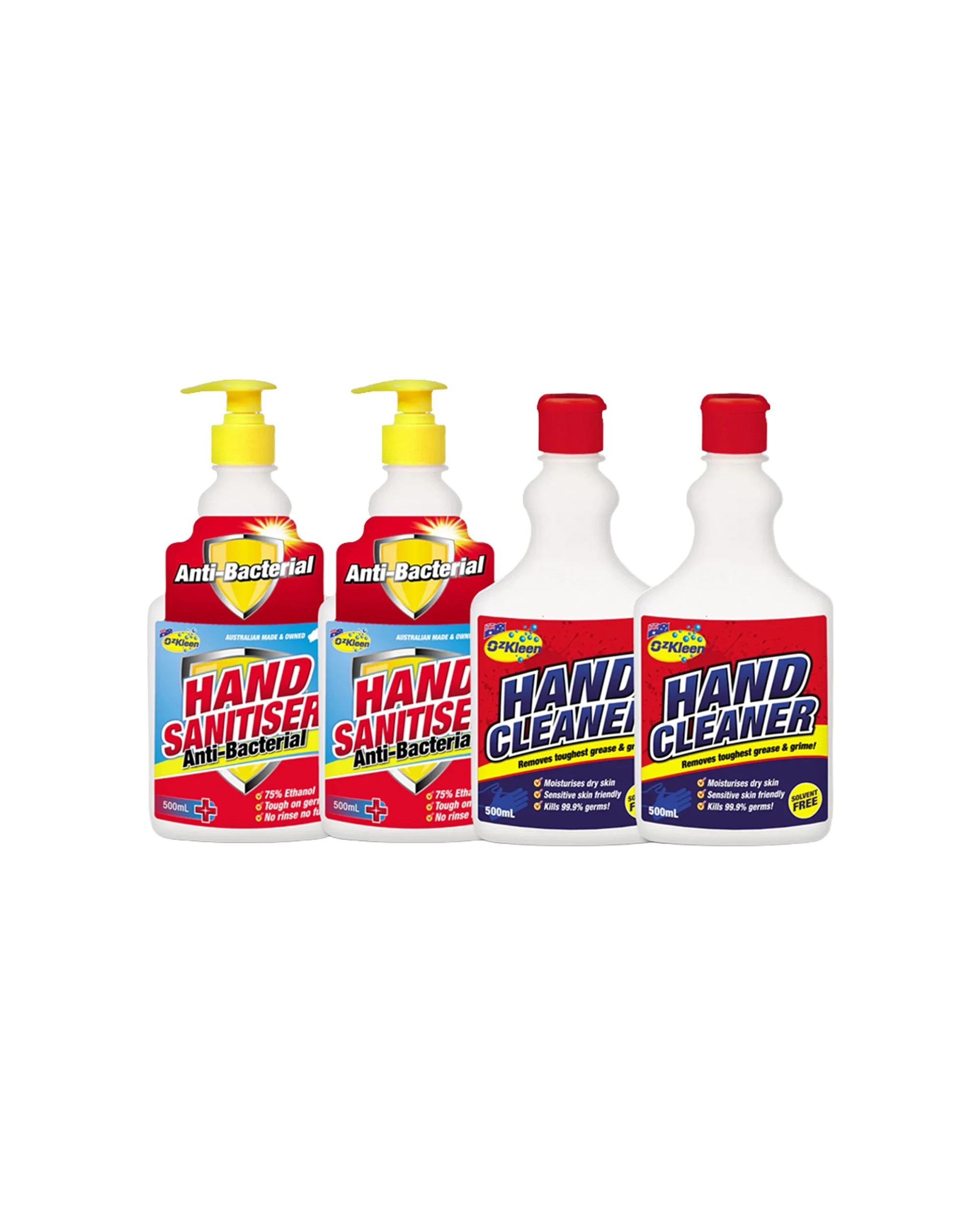 1 Ozkleen Hand Cleaner & Sanitiser Bundle - 2 x 500ml Cleaner, 2 x 500ml Sanitiser Antibacterial - Multi, 1 of 1