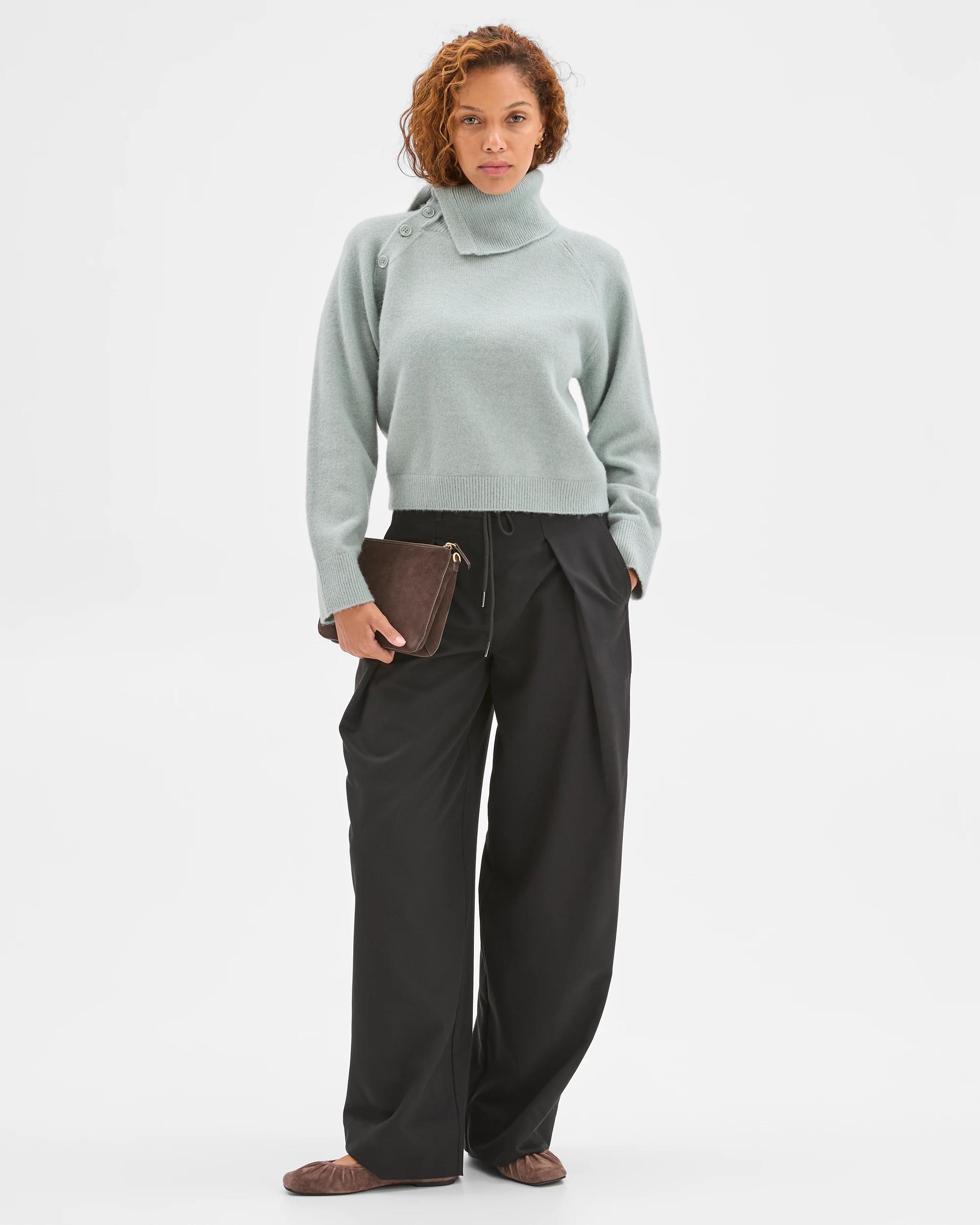 5 Preview Long Sleeve Asymmetric Fold Over Collar Jumper SEAFOAM, 5 of 5