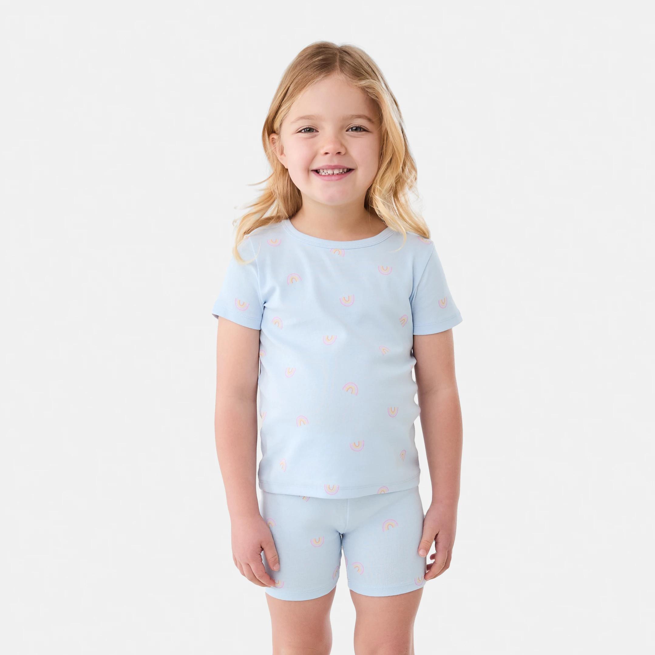 1 Short Sleeve Ribbed Pyjama Set BLUE RAINBOW, 1 of 8