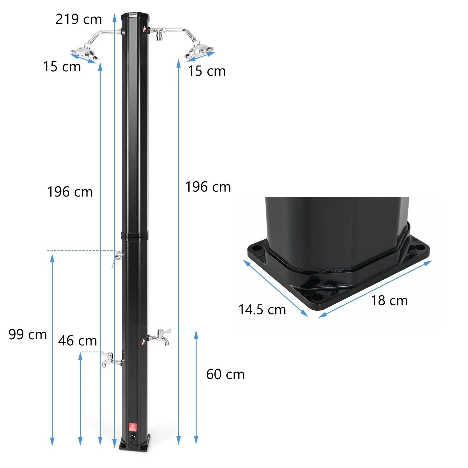 2 Costway 35L 2.19M Outdoor Solar-Heated Shower Post w/2 Head/2 Taps Outside Shower Poolside, 2 of 2