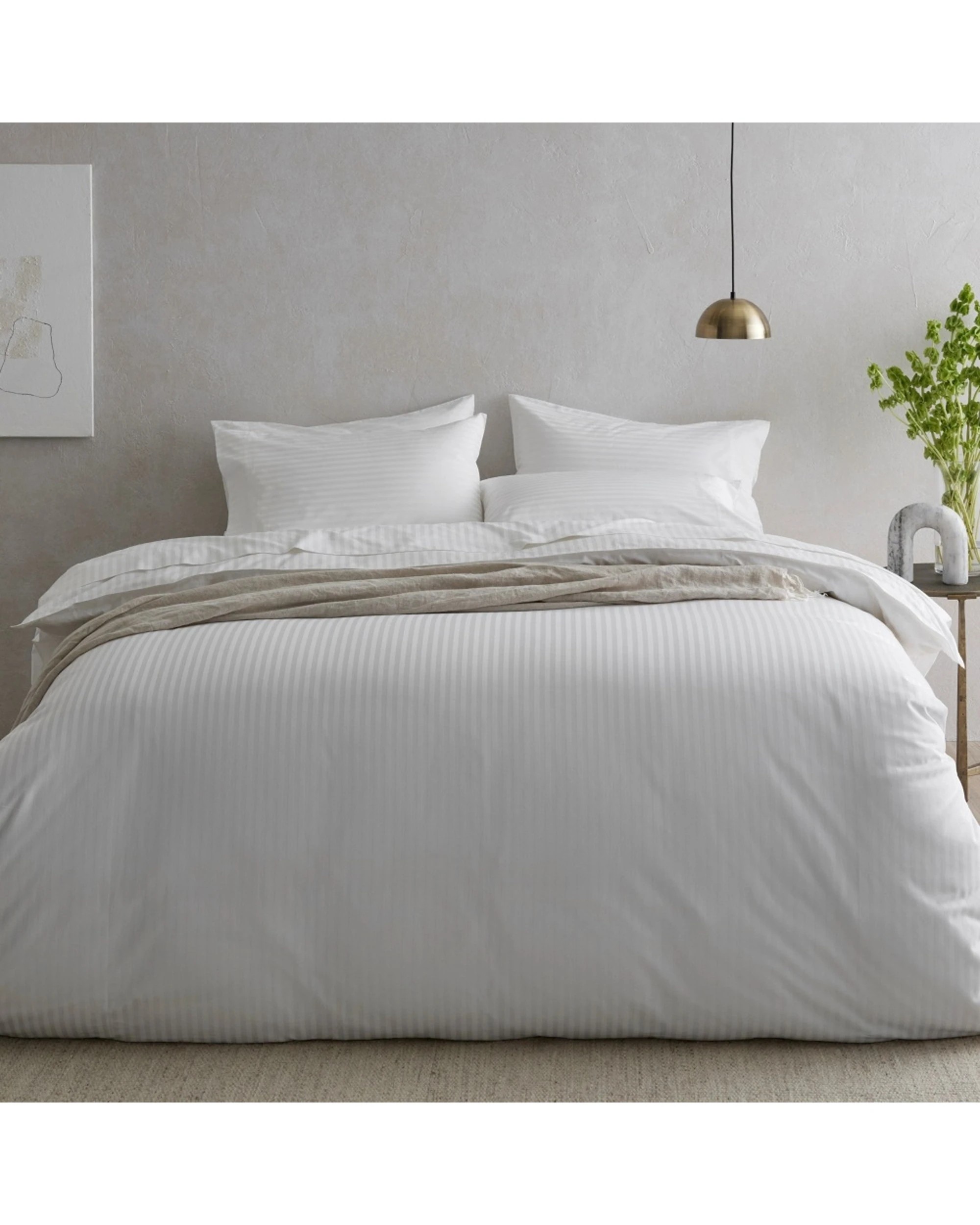 1 Bedding Co Quilt Cover Set 500TC Organic Cotton Stripe - Queen Bed - White, 1 of 5