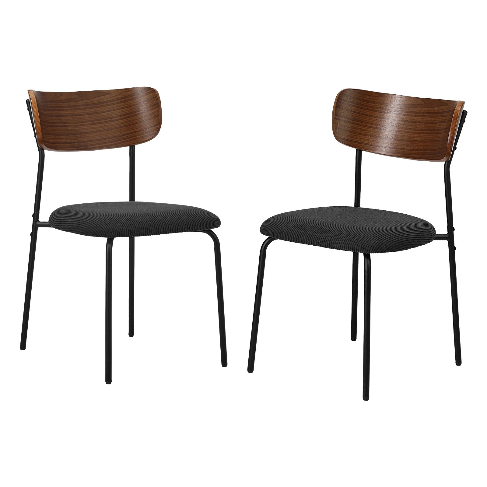 1 Oikiture 2PCS Dining Chairs Kitchen Chair Padded Lounge Seat Corduroy - Black, 1 of 10