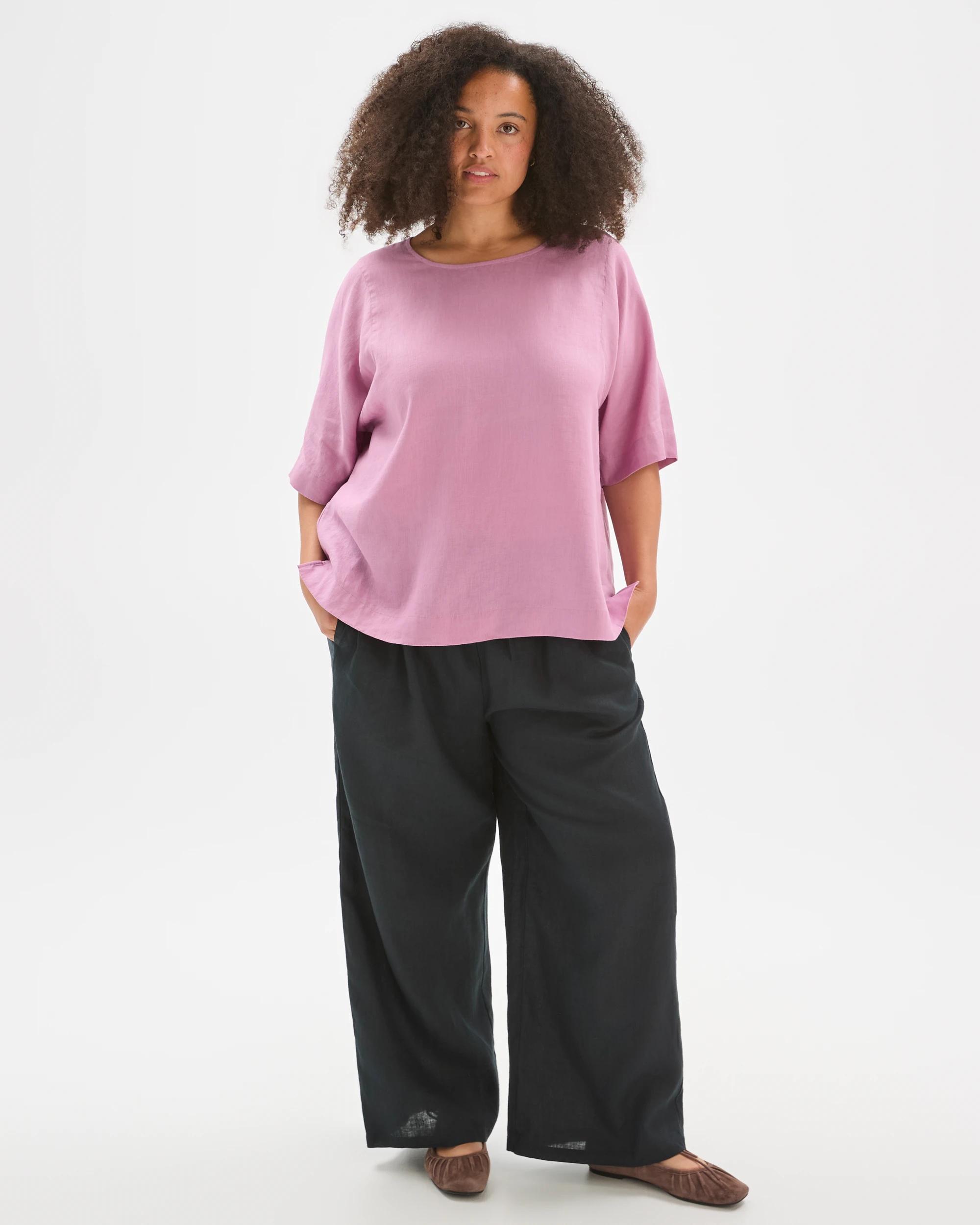 1 Target Curve Plus Size European Linen Seam Detail T-Shirt WHIPPED BERRY, 1 of 7