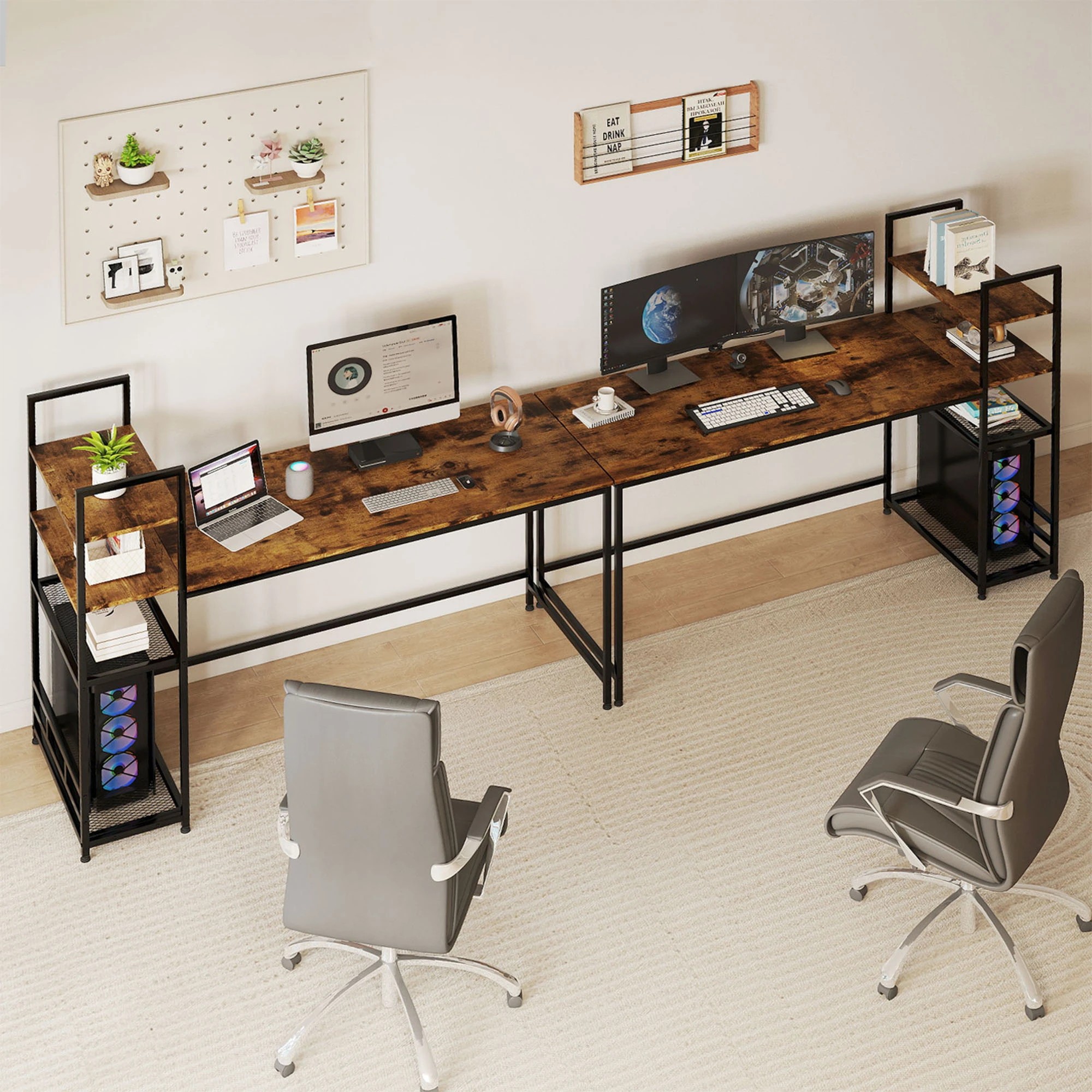7 Levede Computer Desk with 4-Tier Shelf 160cm - Brown, 7 of 9