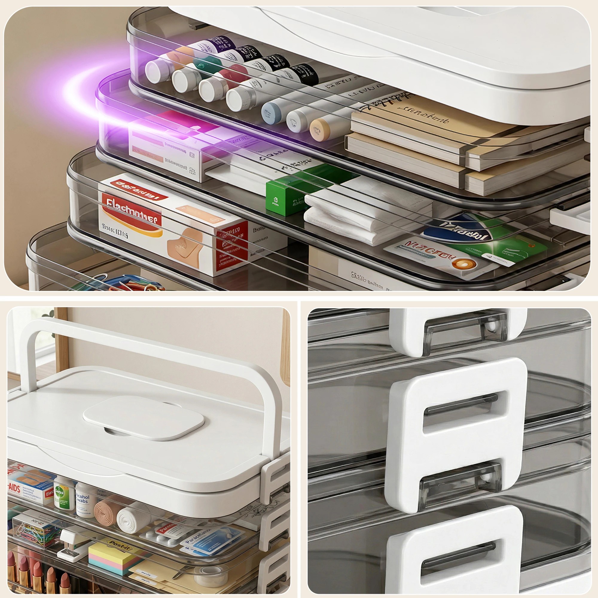 6 Artiss 5 Tier Portable Storage Box Detachable with Handles Plastic Clear - White, 6 of 8