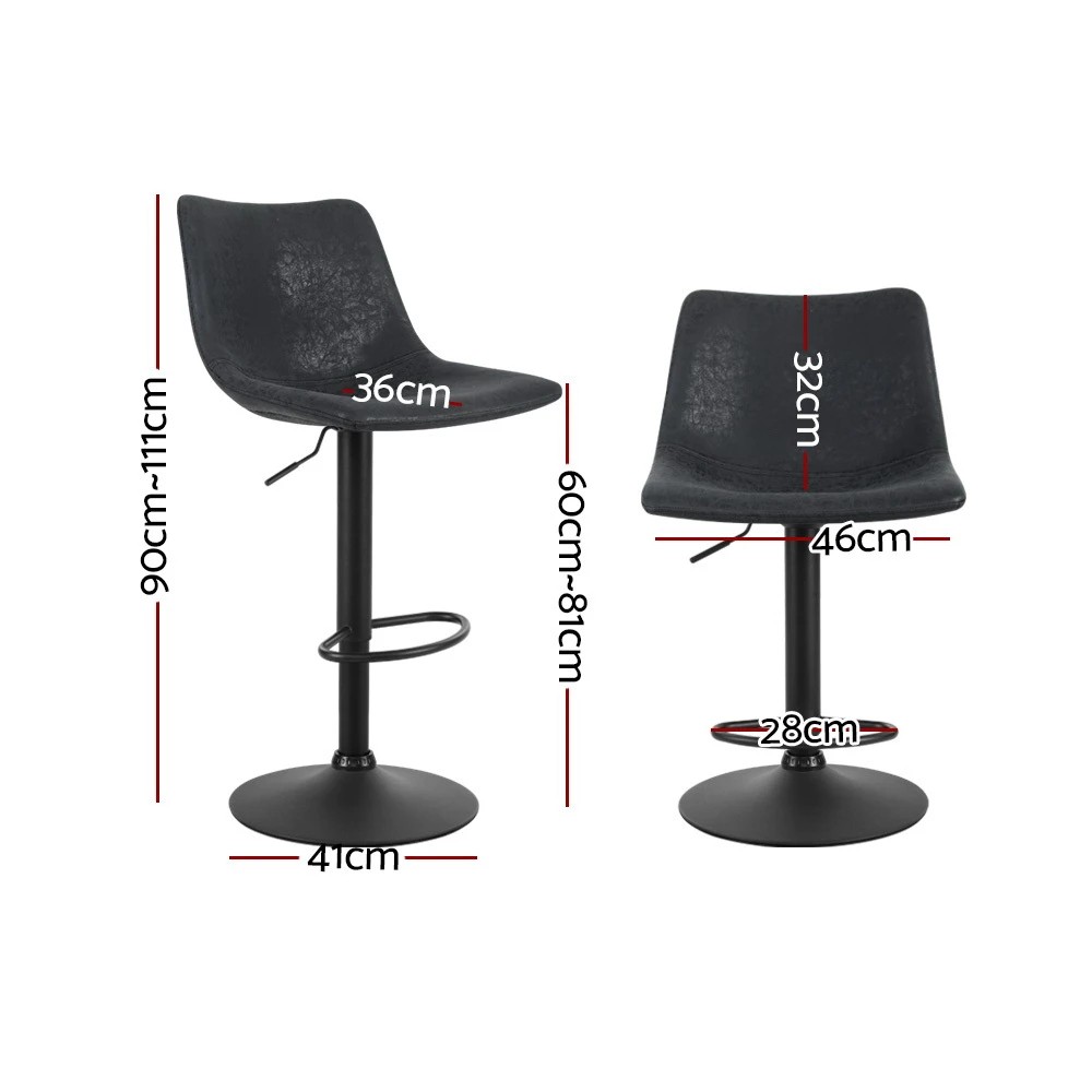 2 Artiss 2x Bar Stools Vintage Leather Swivel Gas Lift - Black, 2 of 6