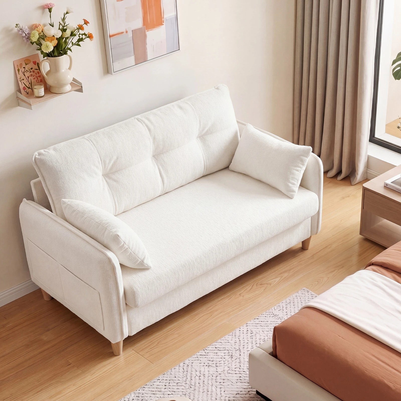 6 Advwin Loveseat Sofa 127cm 2-Seater Chenille Fabric Button Tufted Upholstered Small Couch - Beige, 6 of 8
