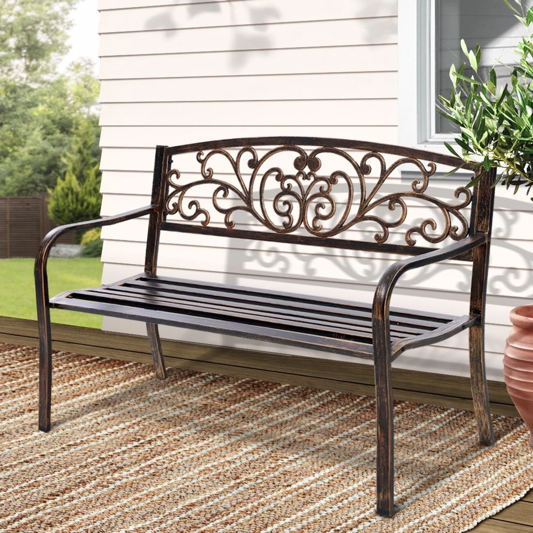 3 Gardeon Outdoor Garden Bench Seat Steel Outdoor Furniture 3 Seater Park - Black, 3 of 5