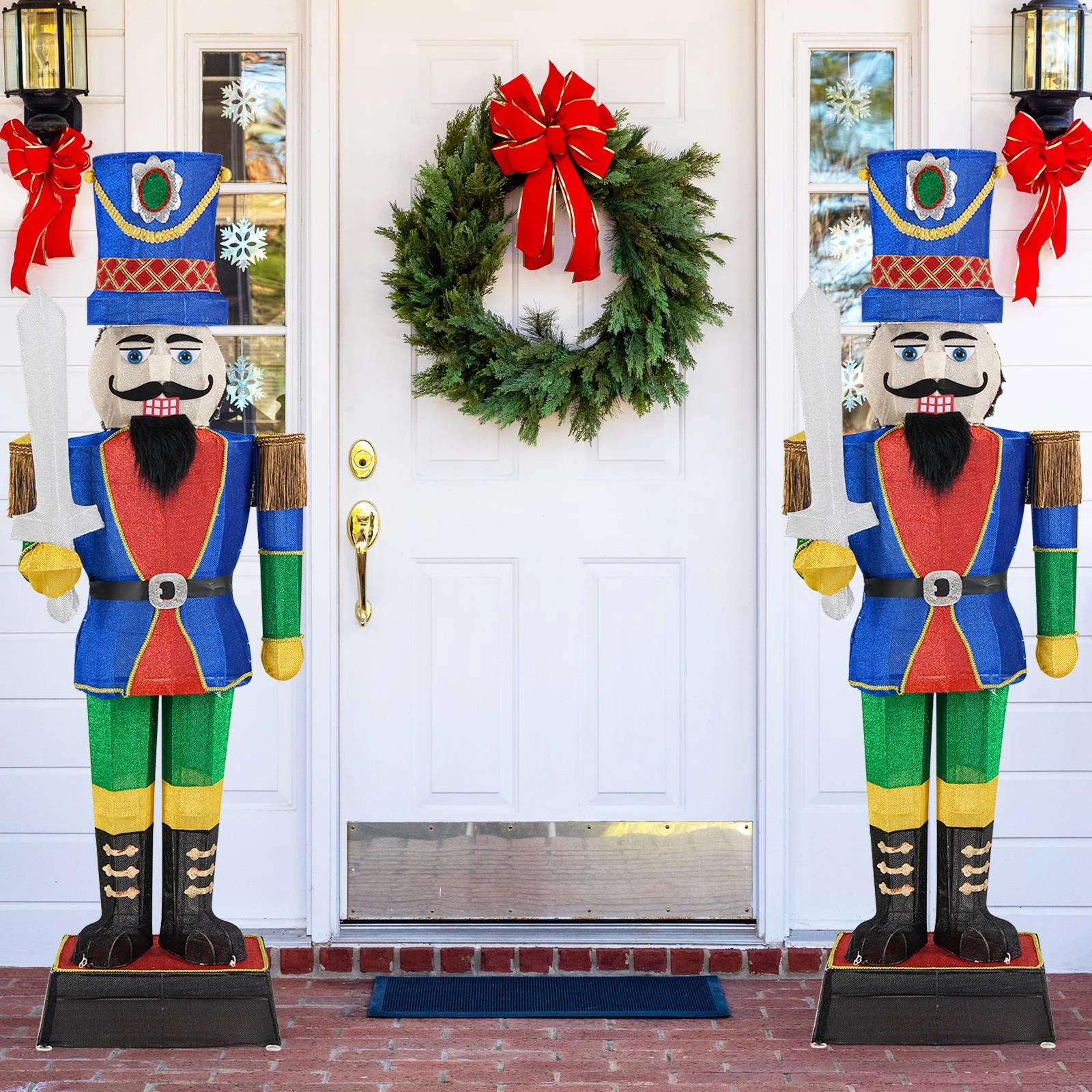 2 Costway 3D Nutcracker Soldier w/Sword LED Lit Fairy Lights Indoor Christmas Decoration, 2 of 3