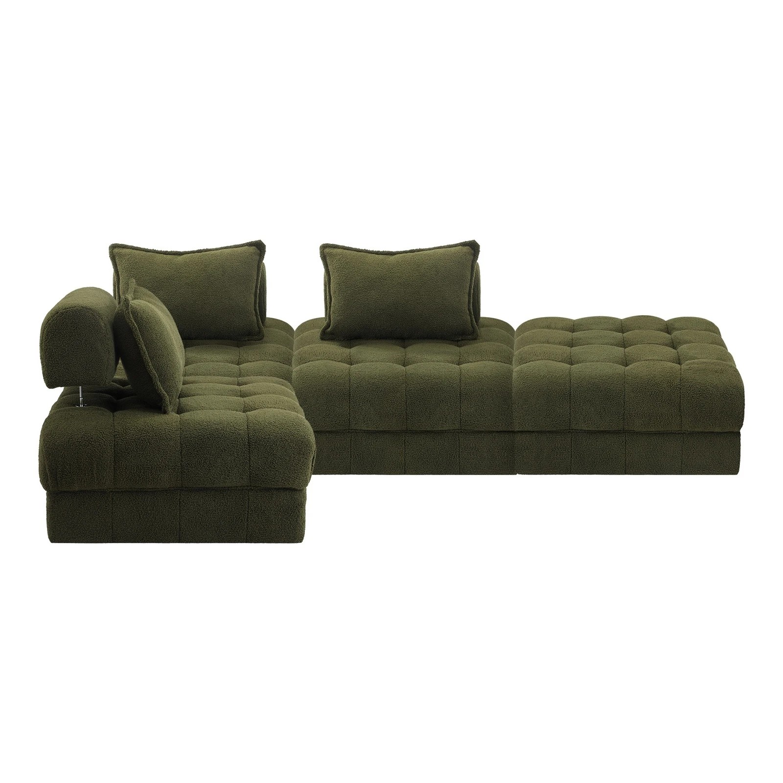 1 Oikiture 4 Seater Boucle Modular Sofa & Ottoman Set Armless Tofu Back
 - Green - Green, 1 of 10