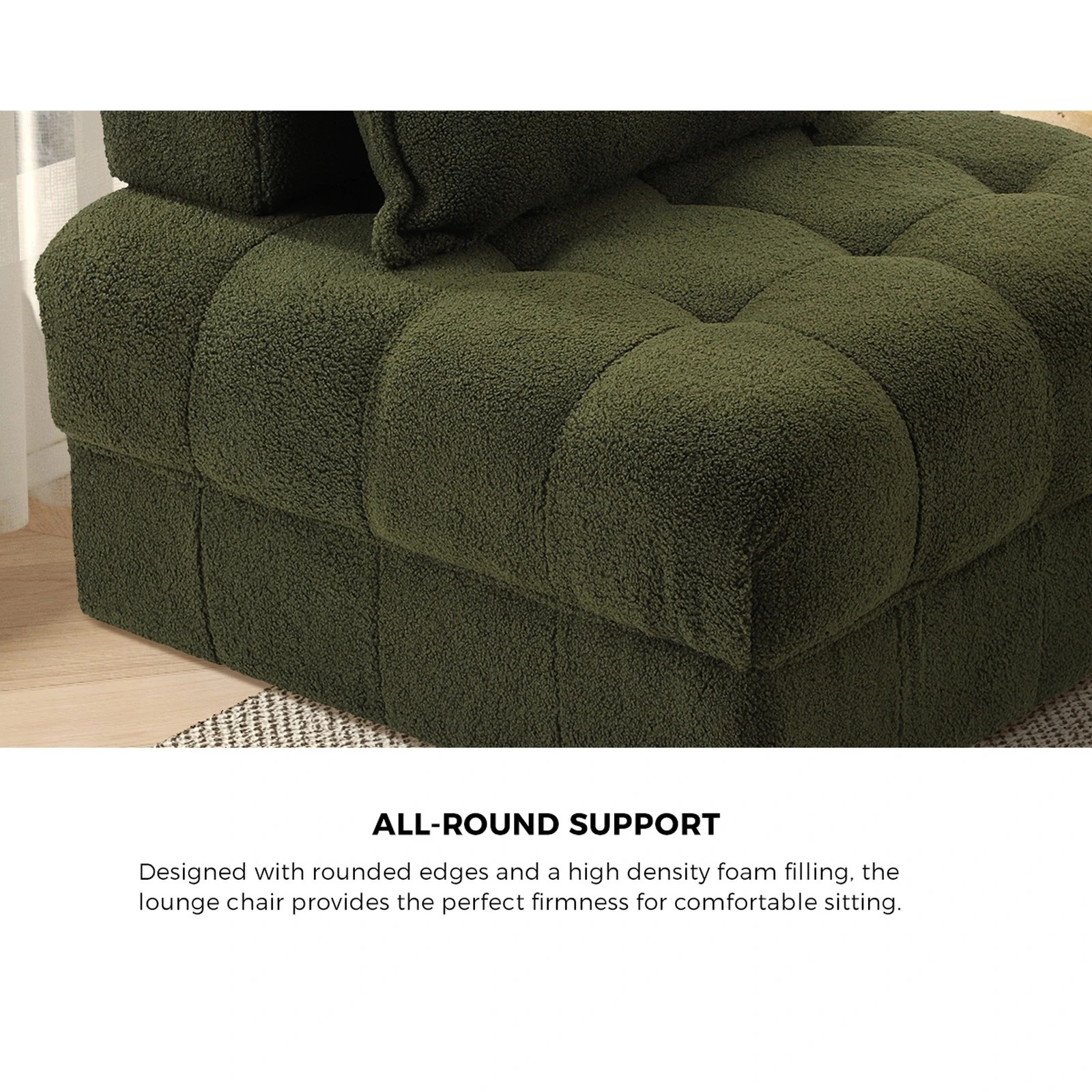 6 Oikiture 4 Seater Boucle Modular Sofa Lounge Chair Armless Tofu Back
 - Green - Green, 6 of 10