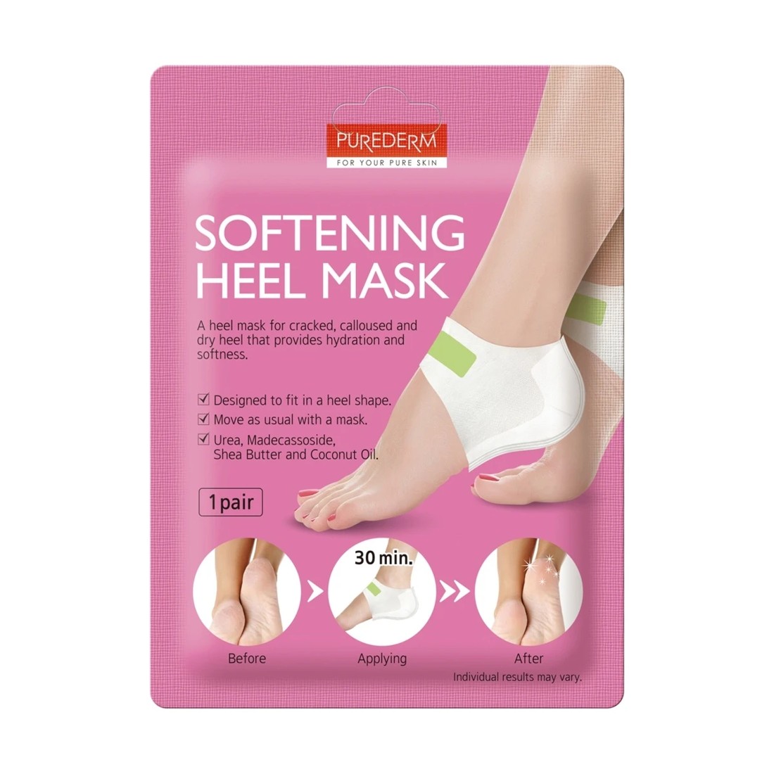 1 Purederm Softening Heel Mask 18g - Urea, Madecassoside, Shea Butter and Coconut Oil, 1 of 2