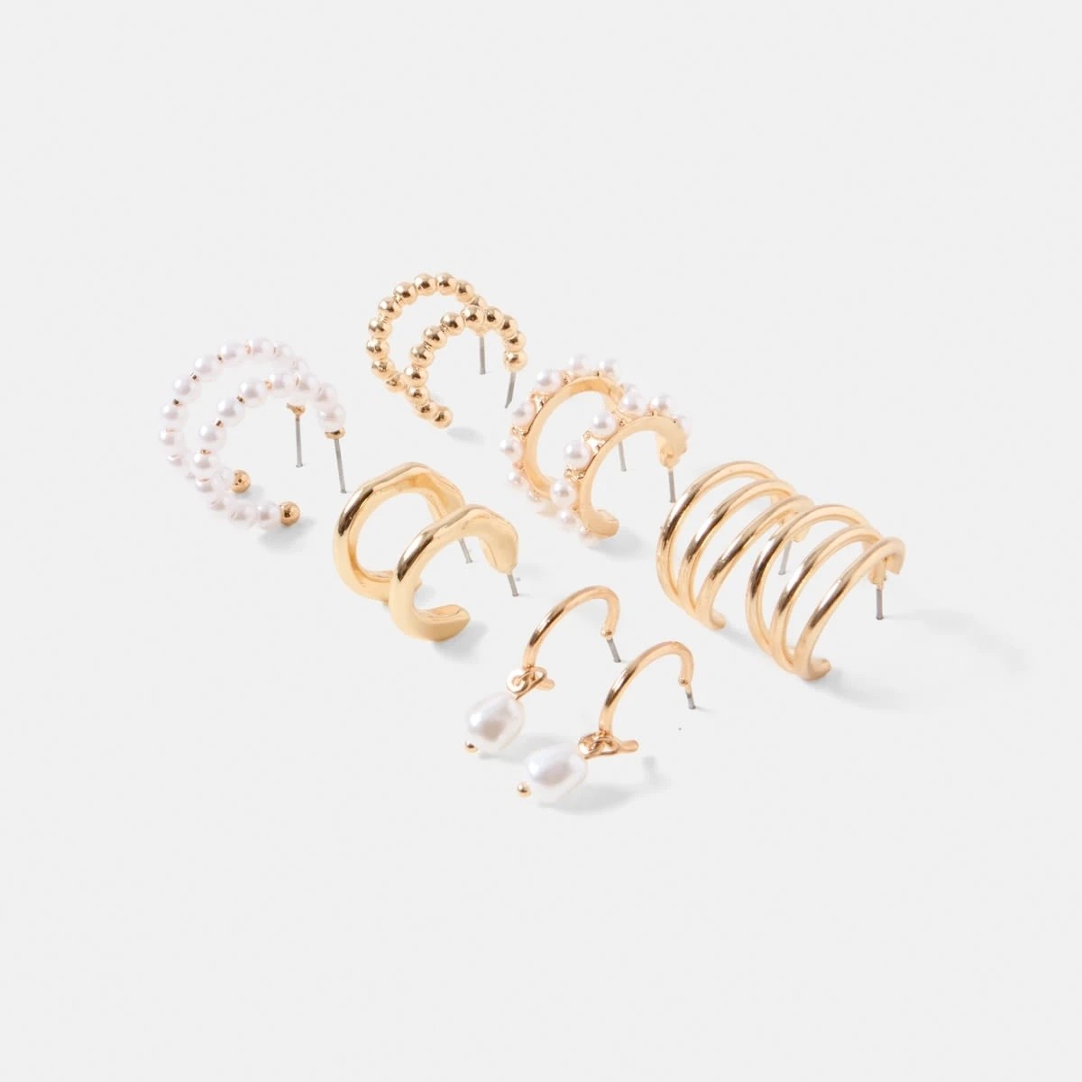 3 6 Pack Mini Faux Pearl Earrings - Gold Tone, 3 of 5