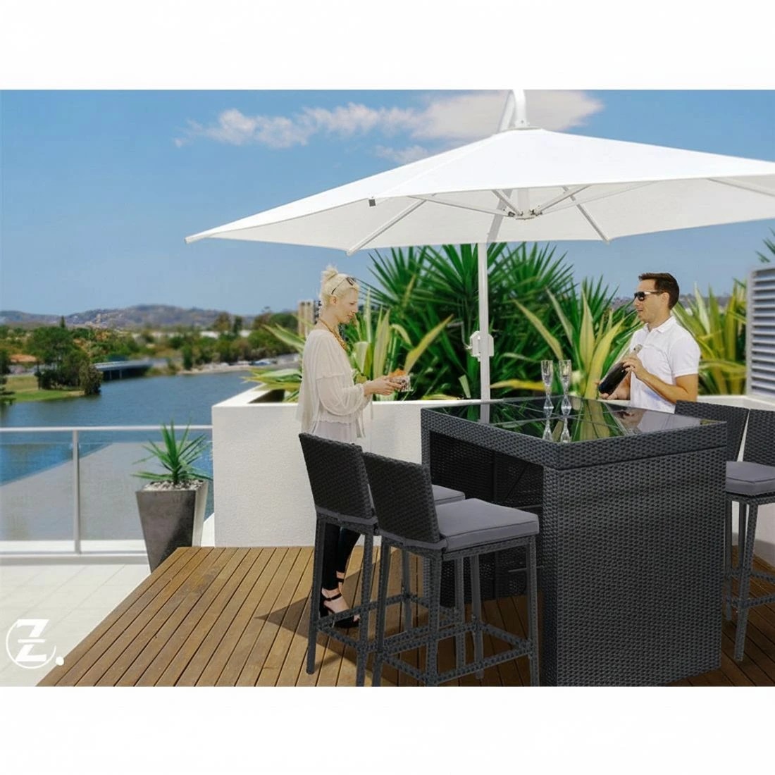 5 Gardeon 5-Piece Outdoor Bar Set Dining Table Stools Wicker Patio Setting - Black, 5 of 8