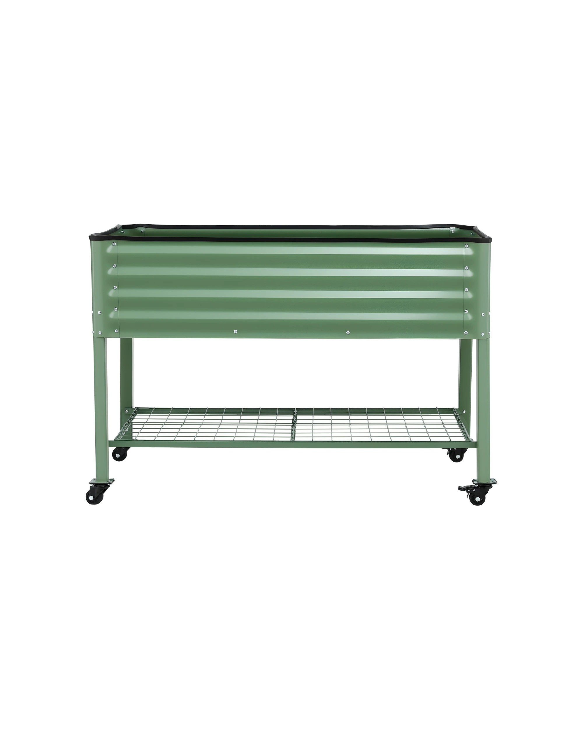 3 Green Fingers Elevated Garden Bed Mobile w/ Locking Wheels, Shelf, 115x60x81cm, Steel - Green, 3 of 7