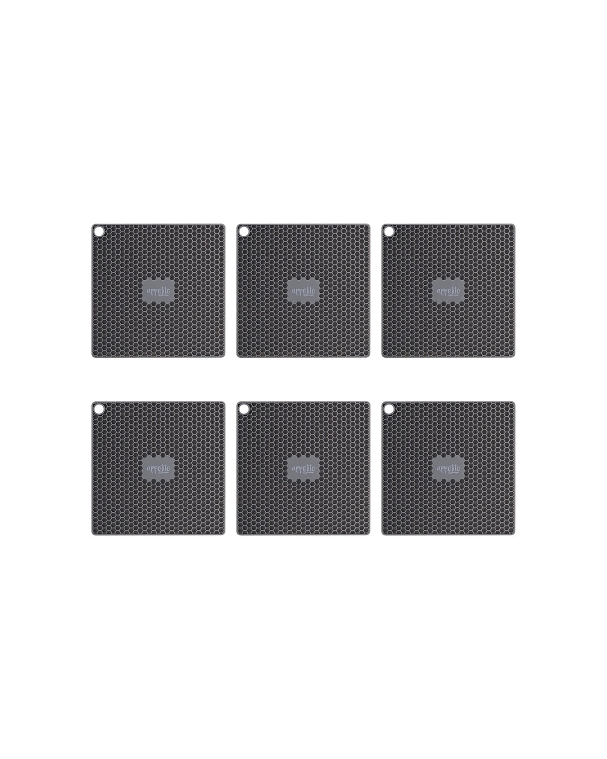 1 Appetito 6PK Silicone Square Trivet Table Mat 17.3cm Heat Resistant - Charcoal, 1 of 3