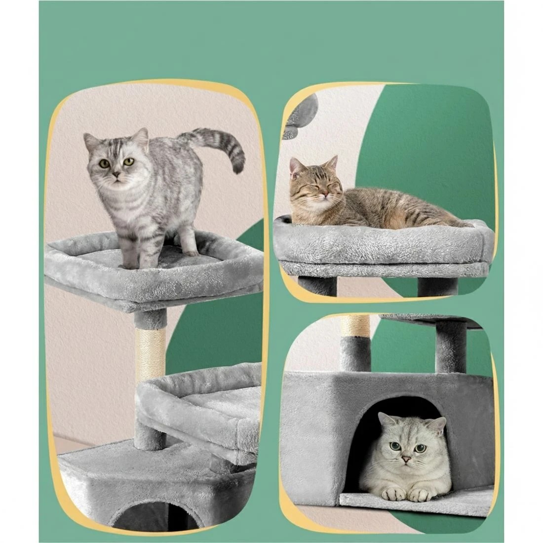5 i.Pet Cat Tree 69cm Scratching Post Tower Scratcher Wood Condo House Bed - Grey, 5 of 5