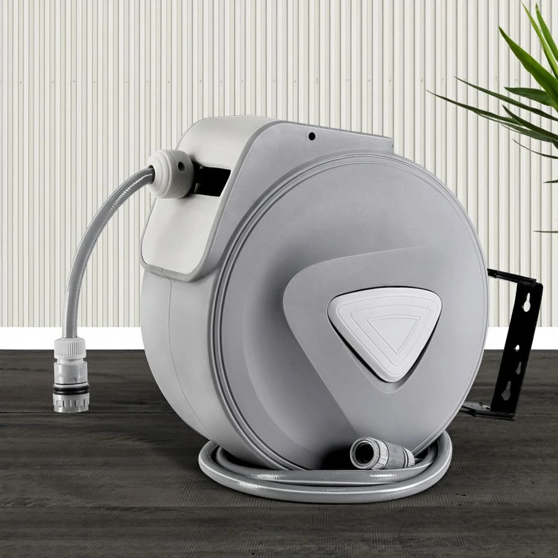 5 Green Fingers Water Hose Reel 20M Retractable Auto Rewind Spray Gun Garden - Grey, 5 of 5