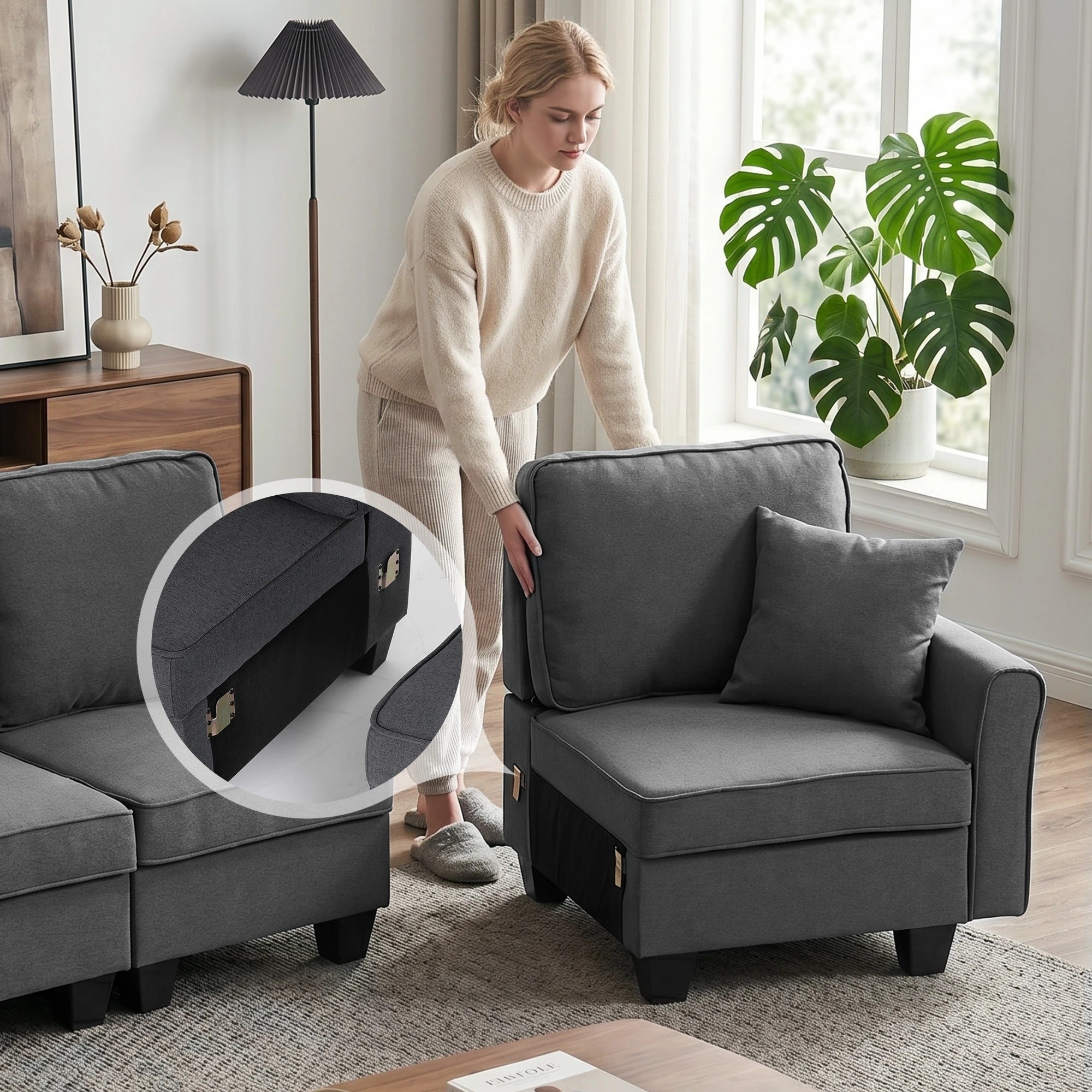 4 Artiss Modular Sectional U Shaped Storage Sofa Couches for Living Room - Grey, 4 of 8
