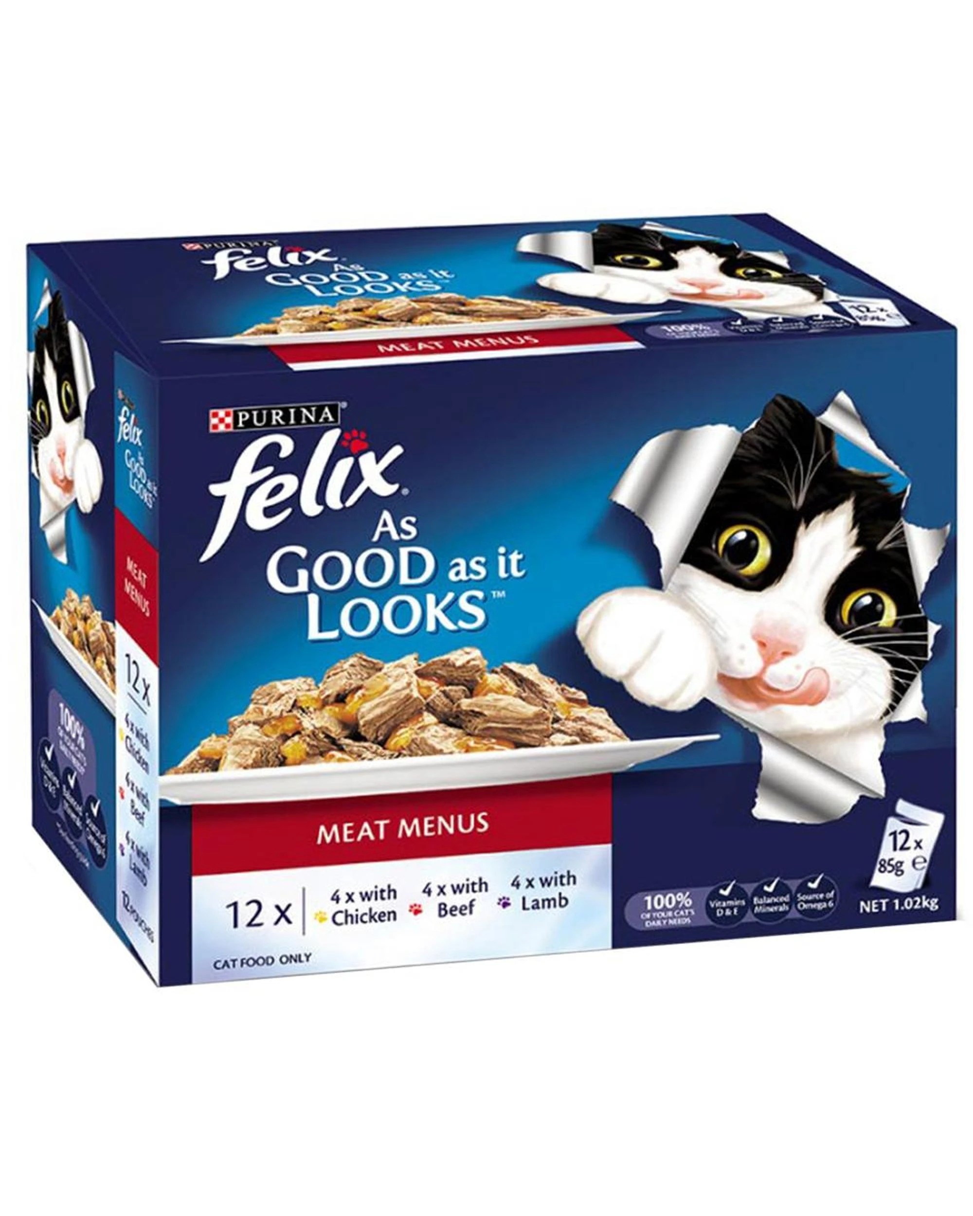 1 Felix Meat Menus Cat Food Chicken Beef Lamb 85g x 12, 1 of 1