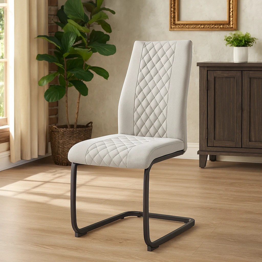 7 Foret Grey Dining Chairs 4pcs Diamond Stitch Design Black Metal Legs Modern, 7 of 10