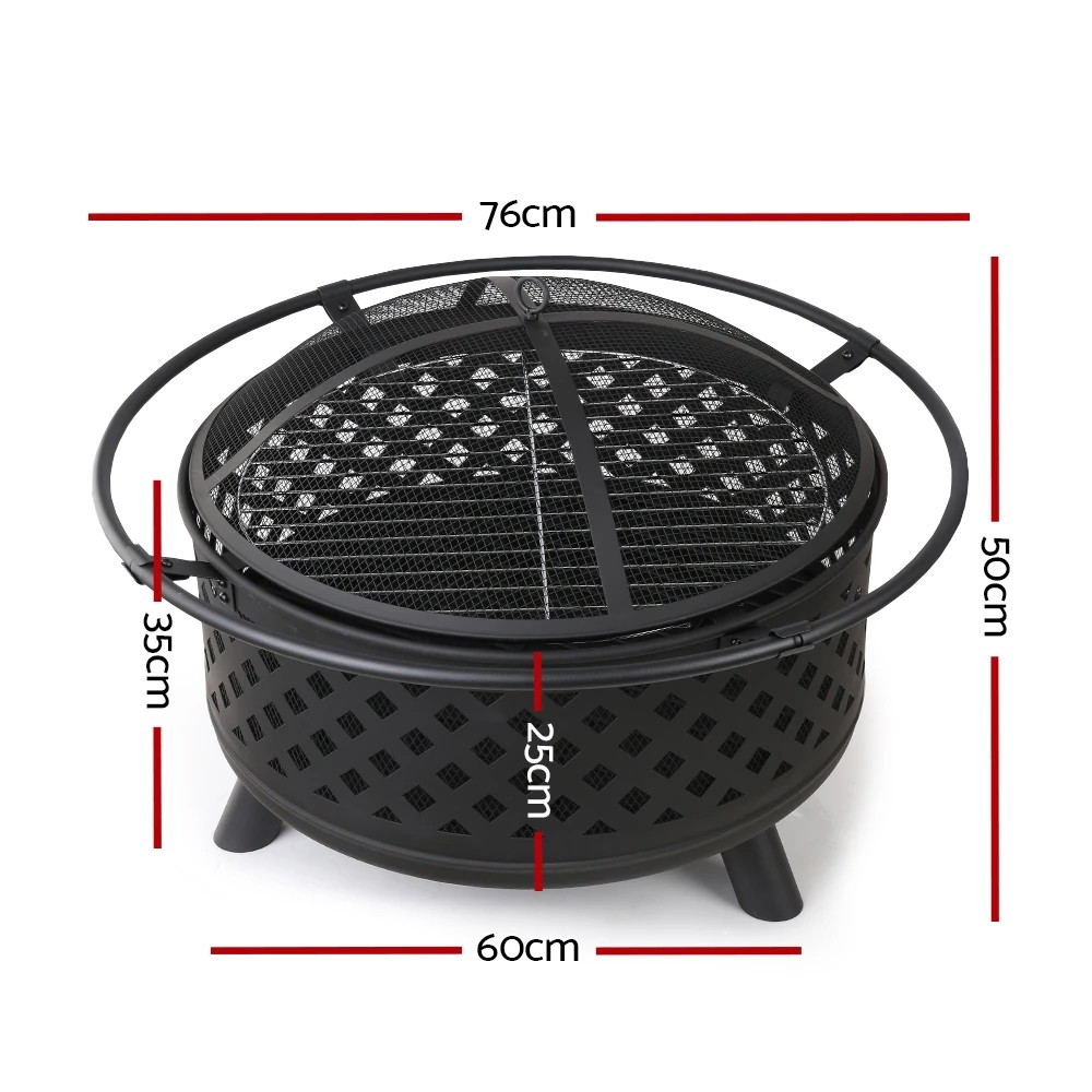 2 Grillz Fire Pit BBQ Grill 76cm - Black, 2 of 7