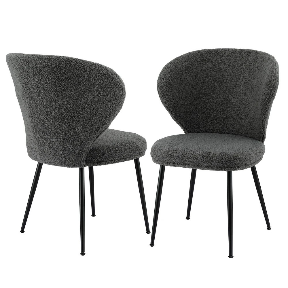 1 Artiss 2x Dining Chairs Sherpa Boucle Wing Back - Grey, 1 of 6