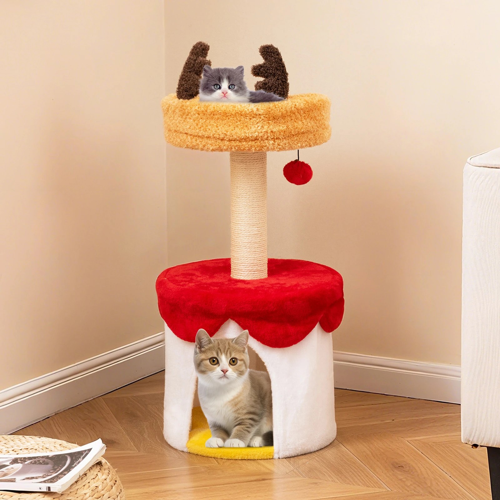 4 Costway 80cm Christmas Cat Tree Modern Kitten Tower with Sisal Scratching Post, 4 of 7