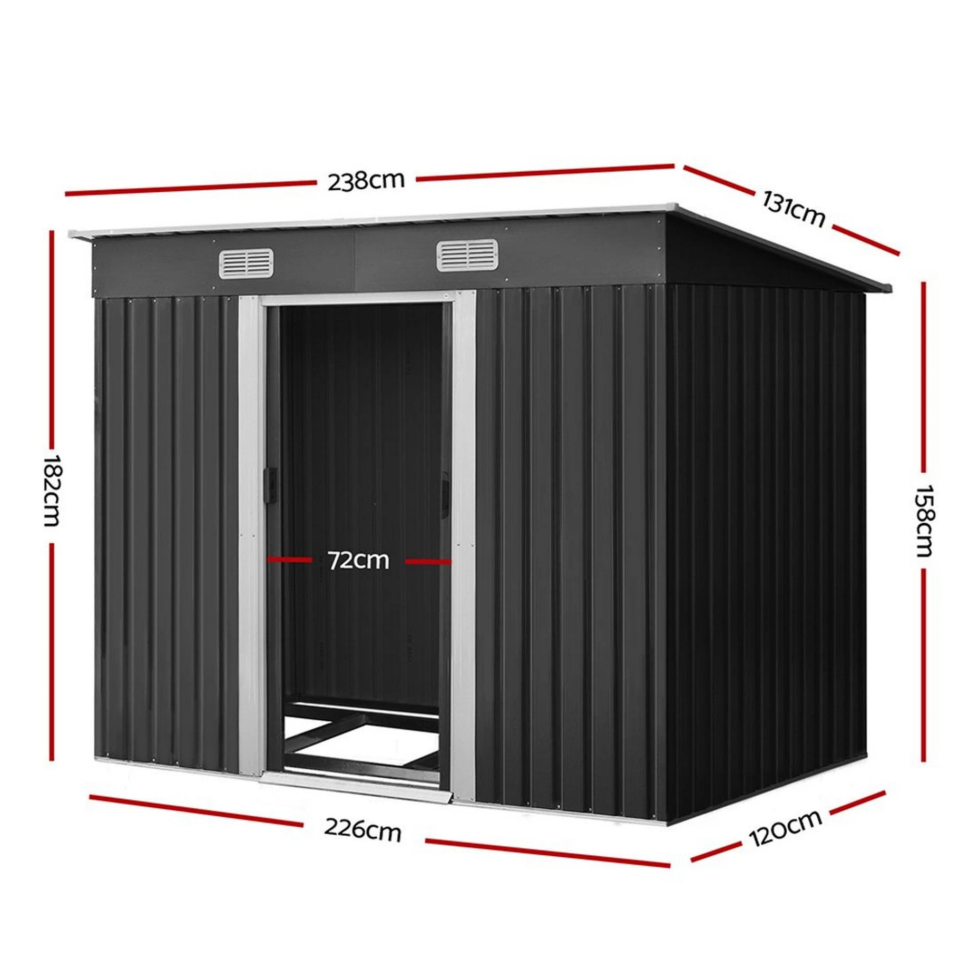 3 Giantz Garden Shed Metal Base Sheds Outdoor Storage Tool Workshop Sliding Door - Grey, 3 of 8