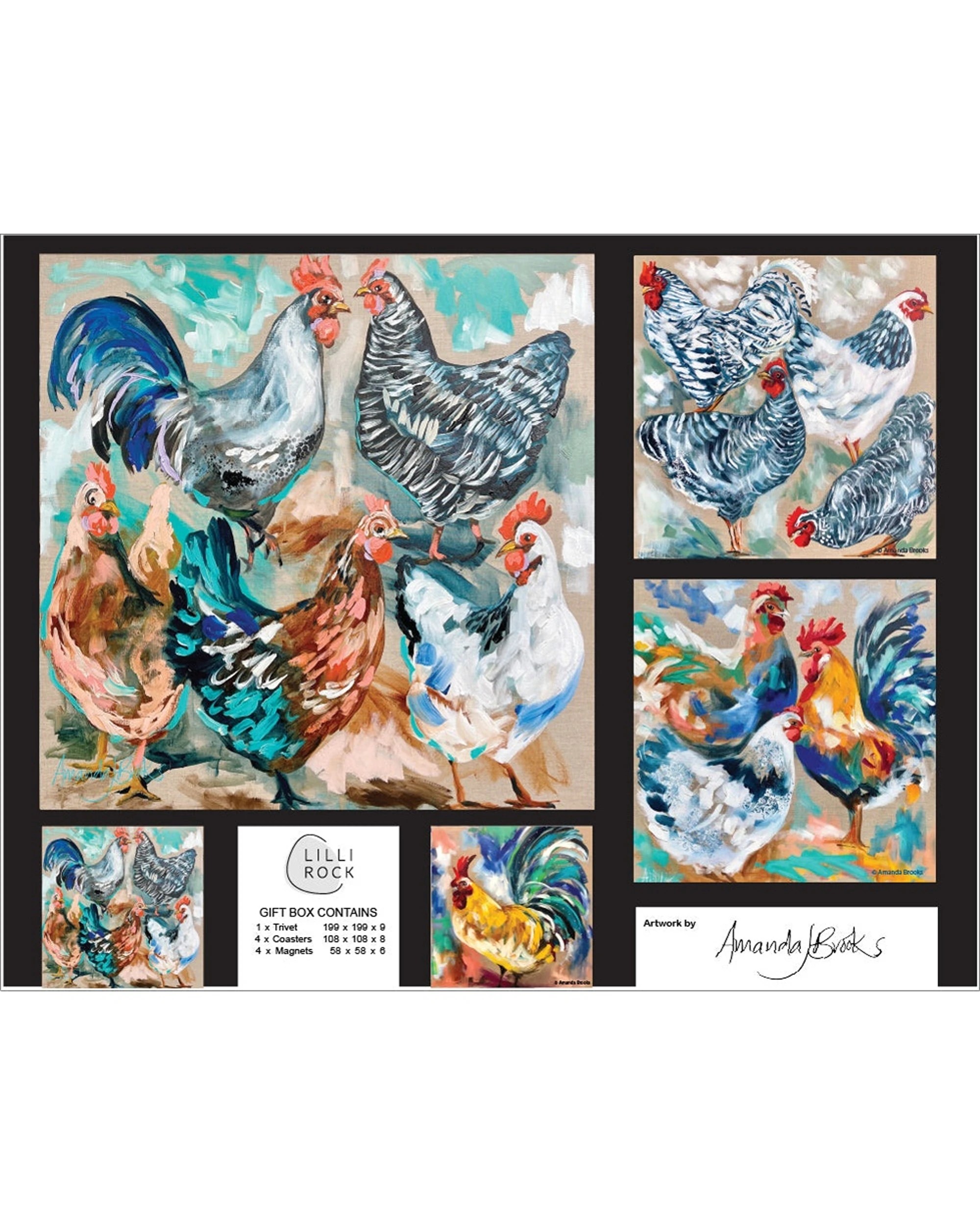 1 Lilli Rock 9pc Here Chook Chook Pack Trivet Coasters Magnets Set - Multi, 1 of 1