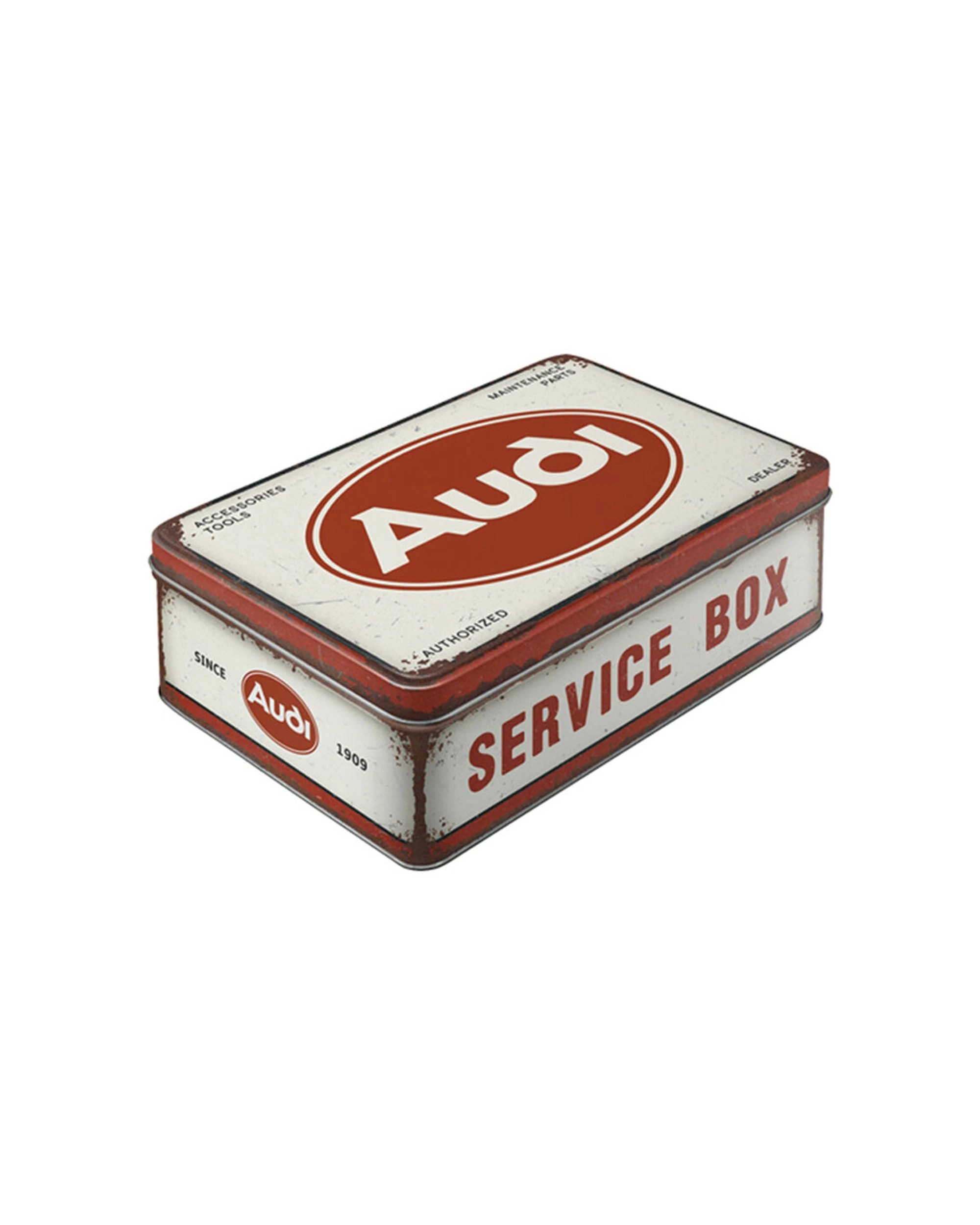 1 Nostalgic Art Flat Tin Storage Box Embossed Design 2.5L Capacity - Vintage Audi, 1 of 1