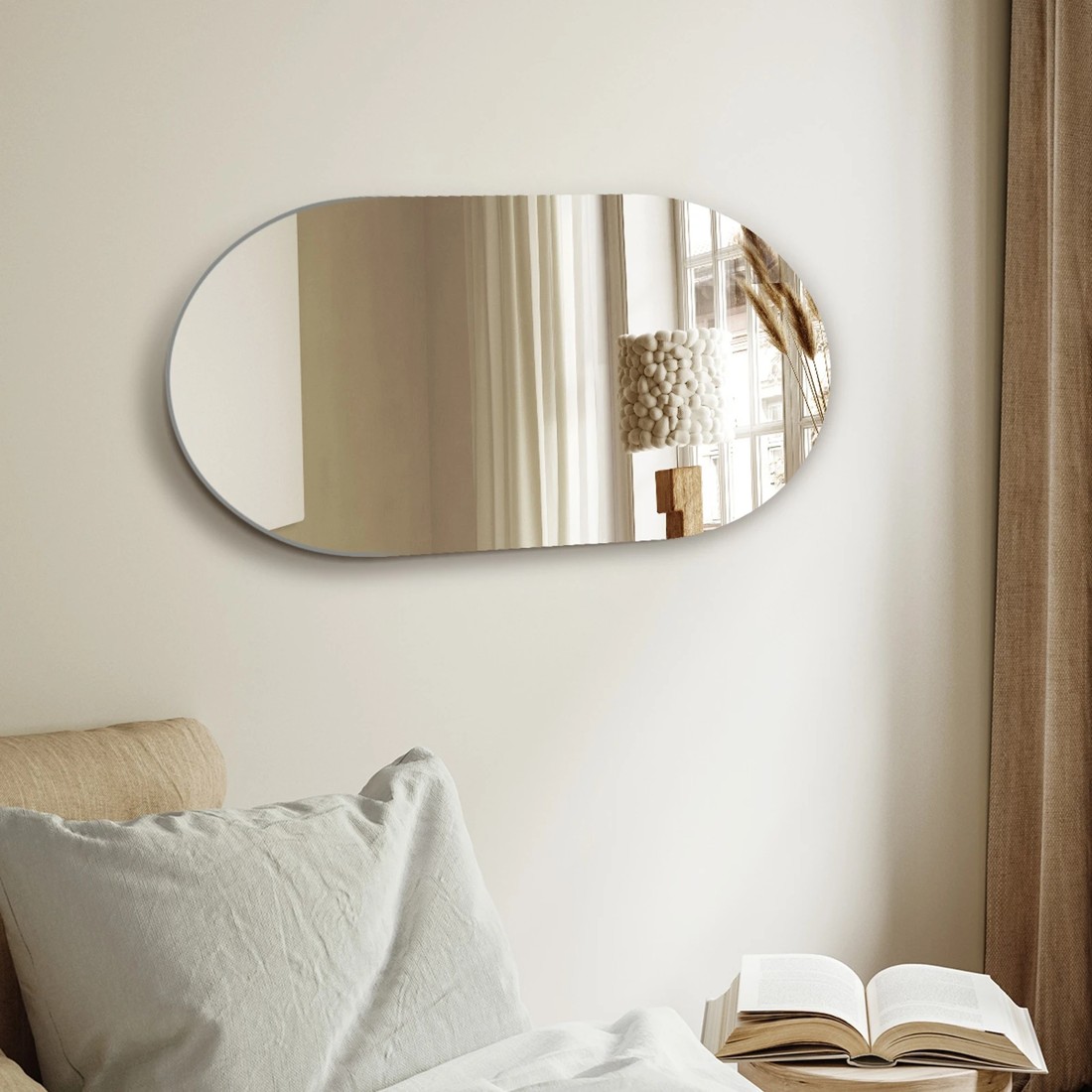 3 Oikiture Wall Mirrors Oval Makeup Mirror Bathroom Frameless 84x50cm
 - Clear, 3 of 9