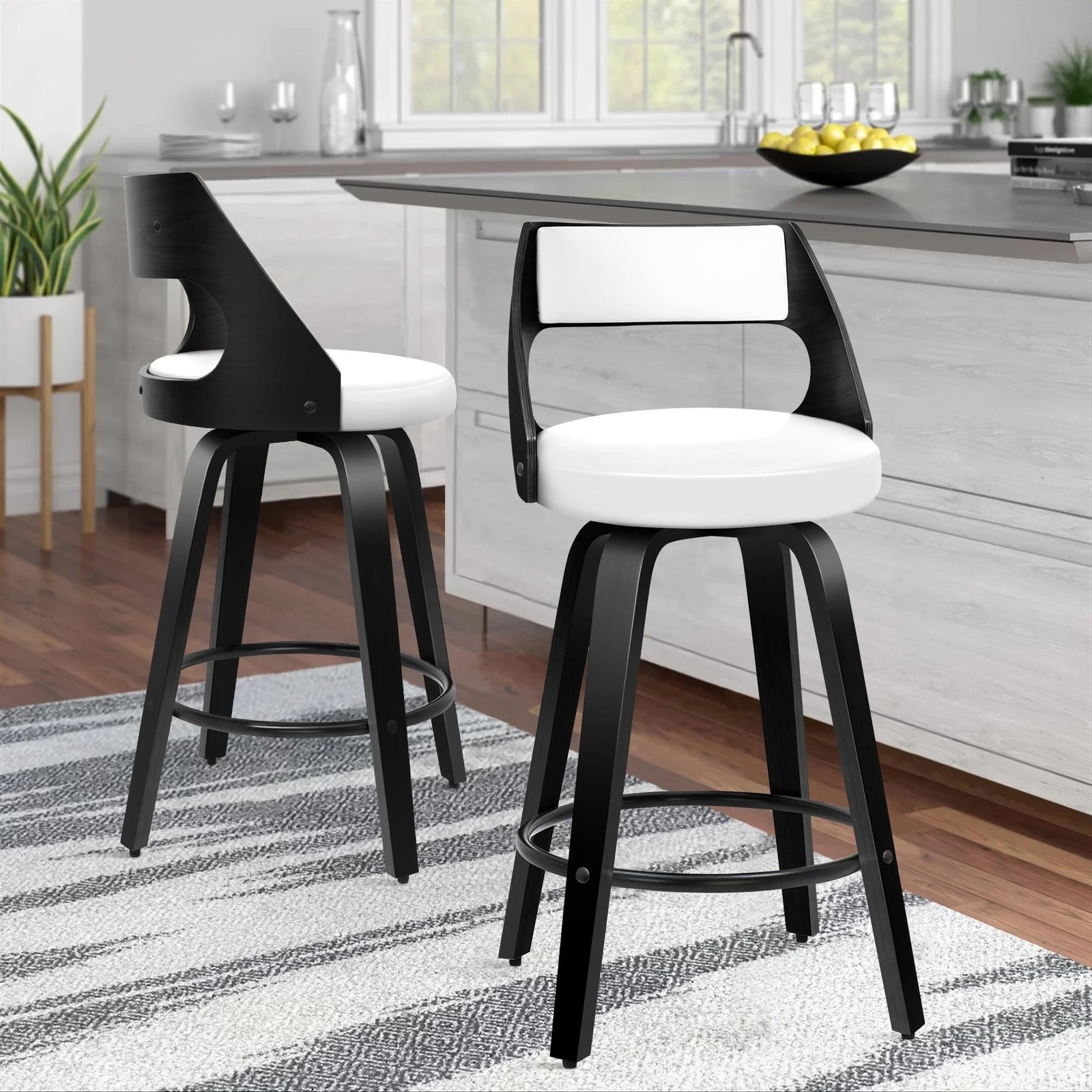 9 Alfordson 2x Swivel Bar Stools Eden Kitchen Wooden Dining Chair - White, 9 of 10