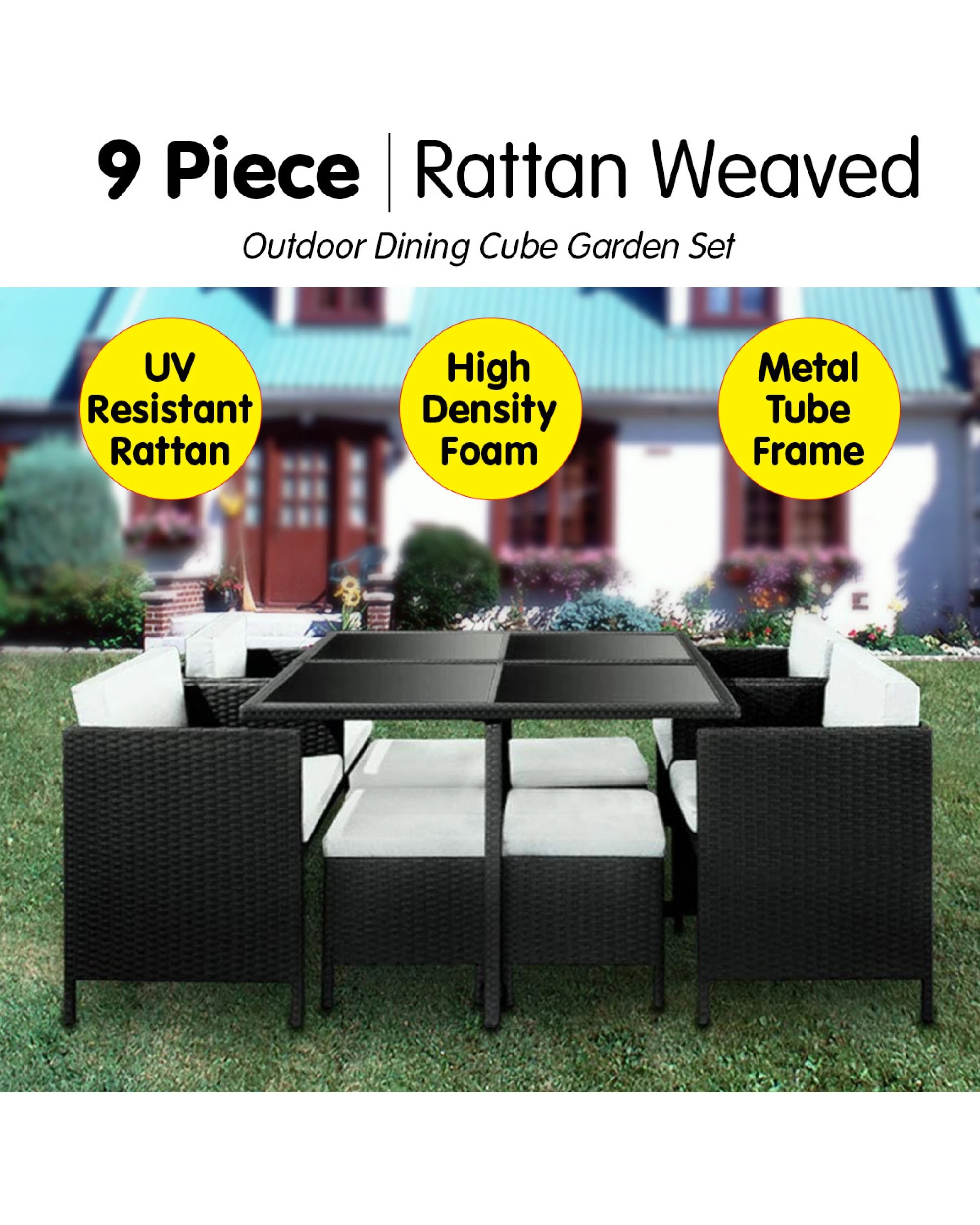 2 9 Piece Pe Rattan Garden Patio Outdoor Dining Set Black, 2 of 10