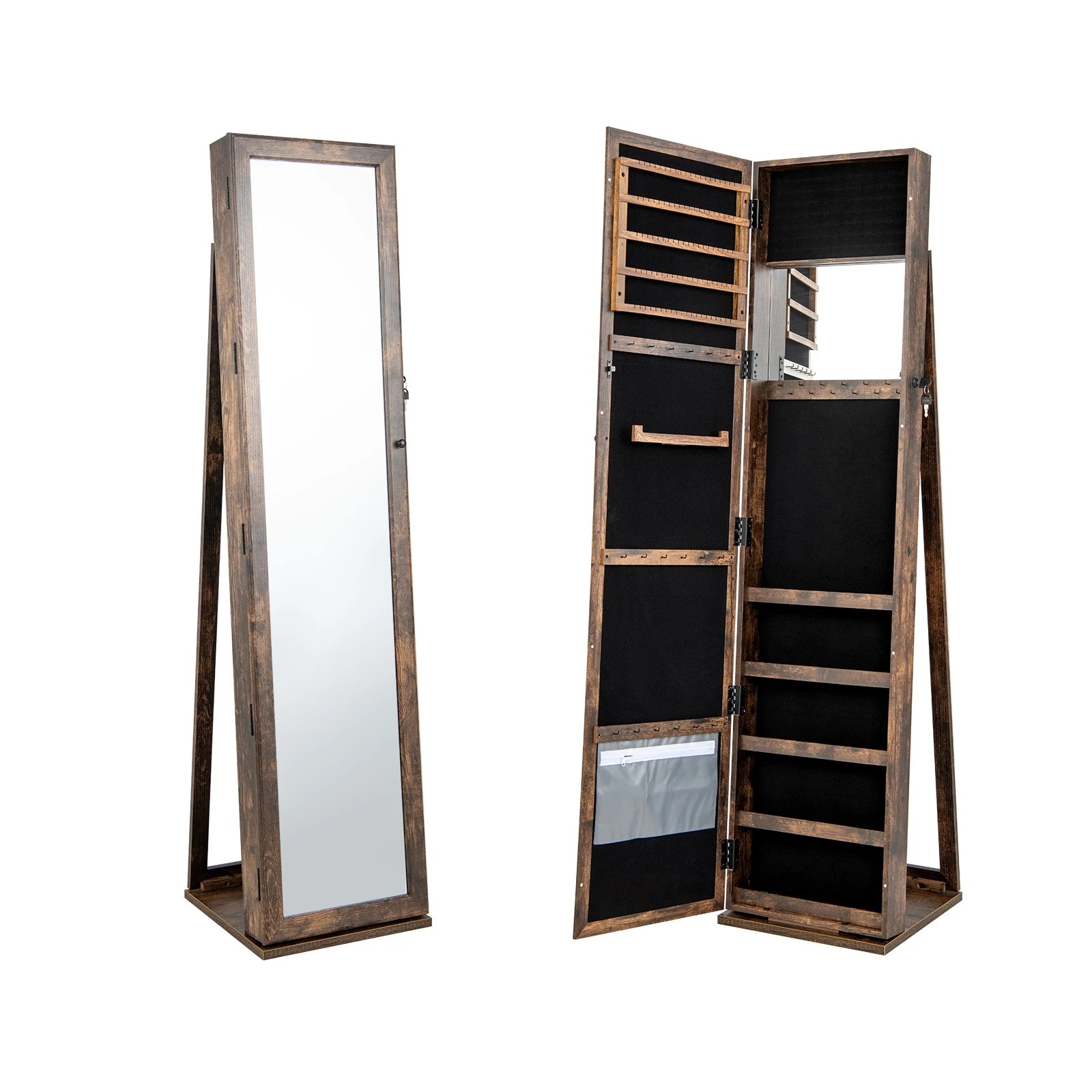 1 Costway 2-in-1 Jewellery Cabinet Jewelry Armoire Lockable Jewelry Storage Organizer Box - Brown, 1 of 5