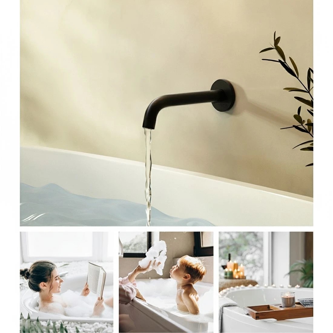 3 Cefito Bathroom Mixer Spout Wall Bath Tap Round Shower Bathtub - Black, 3 of 4