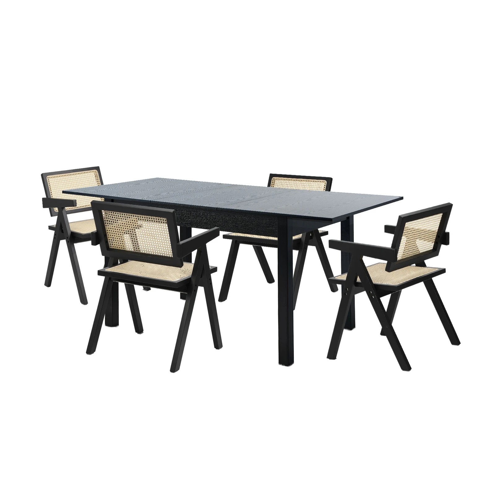 1 Oikiture 5pc Extenable Dining Table and Chairs Wooden Dining Set Ratten - Black, 1 of 10