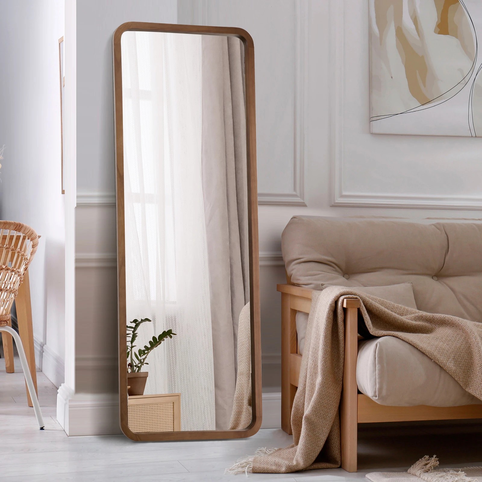 3 Oikiture Full Length Mirror 166x60cm Rectangle Dressing Floor Mirrors - Brown, 3 of 9