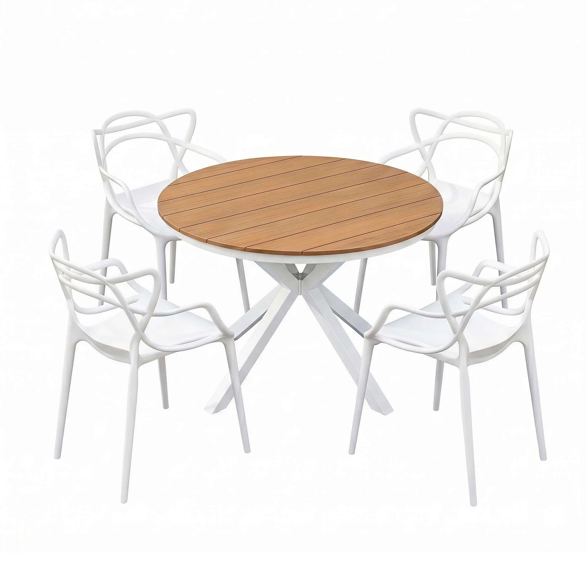 1 Gardeon 5PCS Outdoor Dining Set Table and Chairs Patio Garden Furniture Entwine - White, 1 of 8