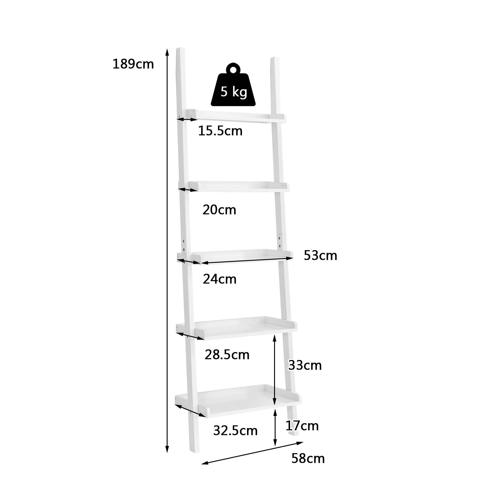 3 Costway Ladder Bookshelf Bookcase Wall-Leaning Storage Display Shelf Flower Stand Rack - White, 3 of 4