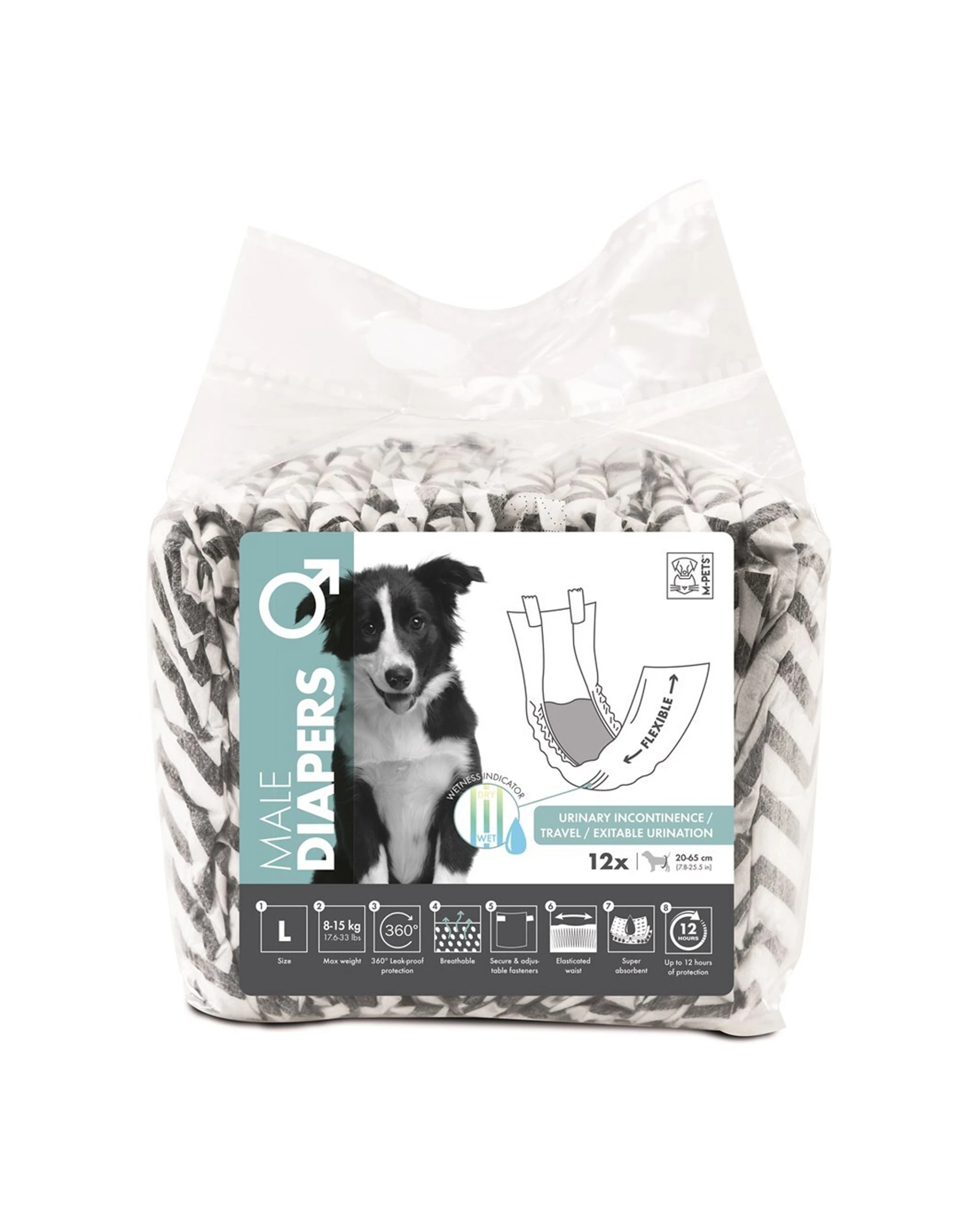 1 M-pets 12pc Male Dog Diapers Breathable Large Size With Wetness Indicator
 - White, 1 of 3