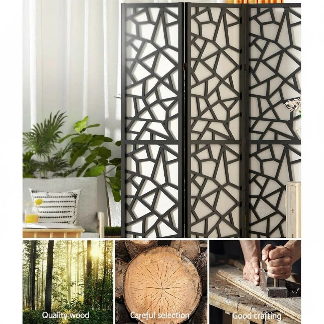 5 Artiss 4 Panel Room Divider Screen 162x170cm Clover - Black, 5 of 7