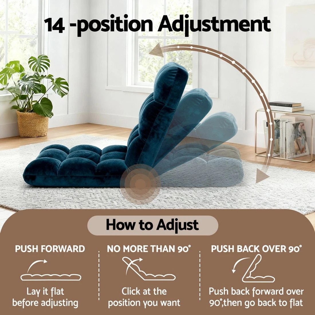 4 Artiss Floor Lounge Sofa Bed Flannel Fabric - Blue, 4 of 6