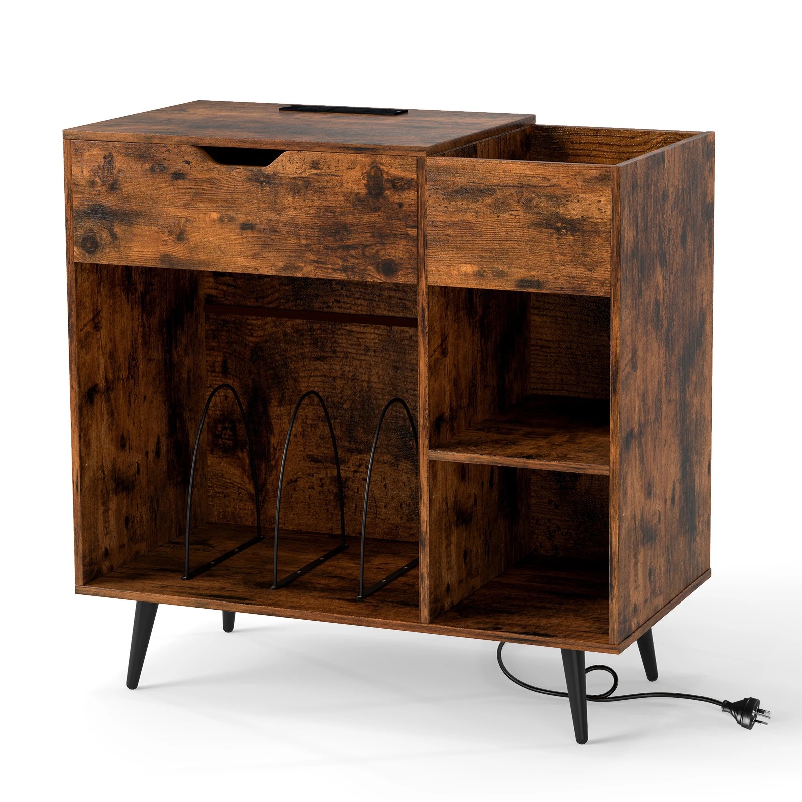 1 Costway Record Player Stand w/Power Outlets Industrial Vinyl Record Storage Cabinet, 1 of 7