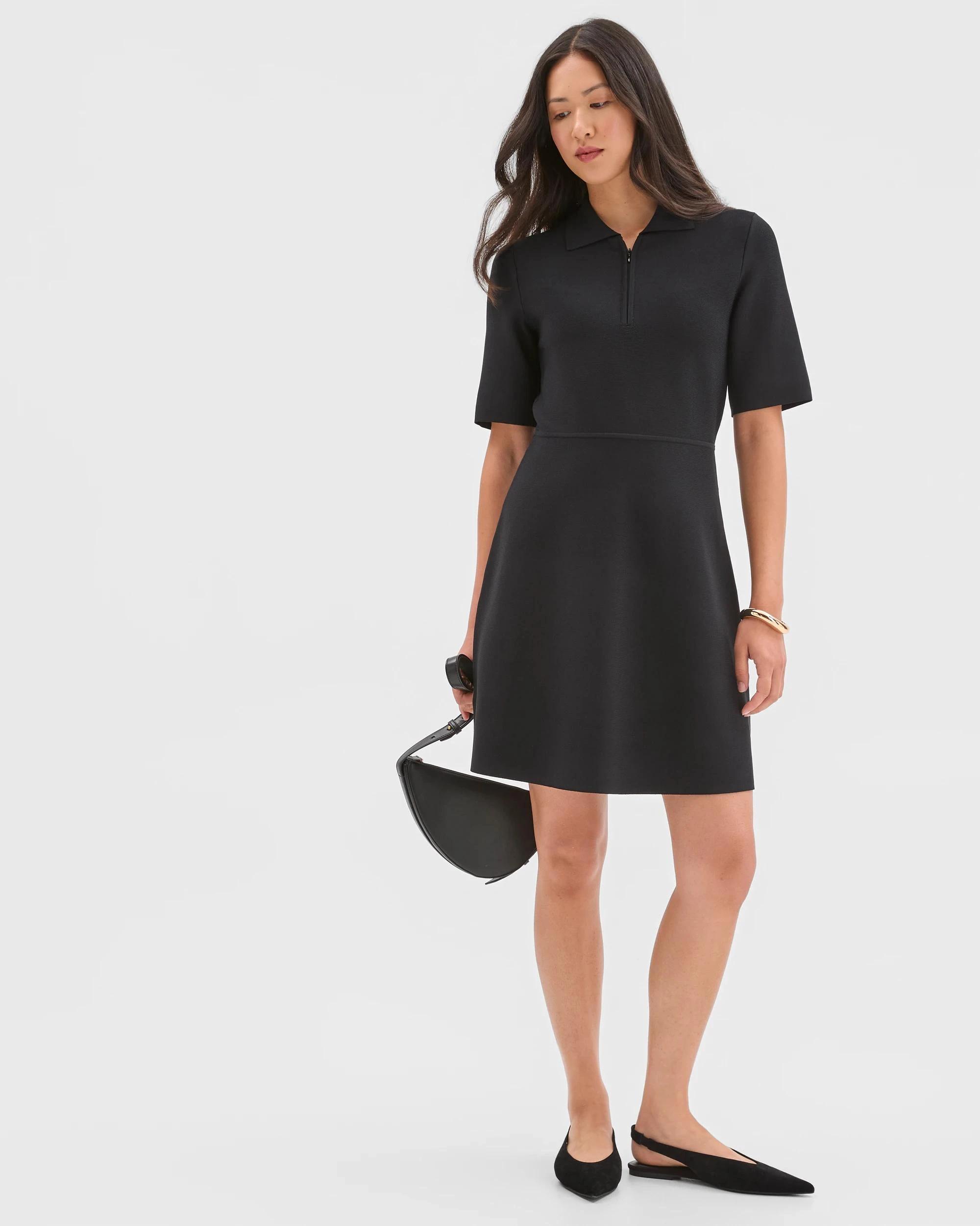 2 Preview Short Sleeve Crepe Knit Mini Dress BLACK, 2 of 6